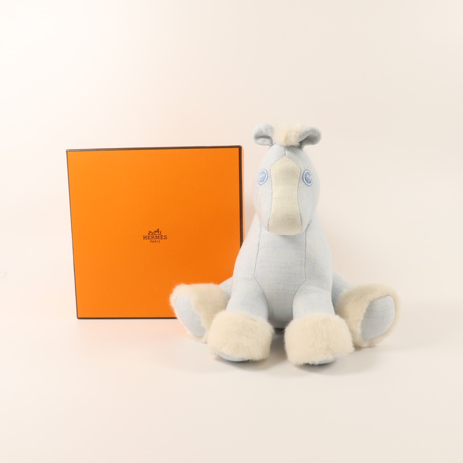HERMES 亞麻帆布Baby Hermy Plush公仔Bleu Glacier