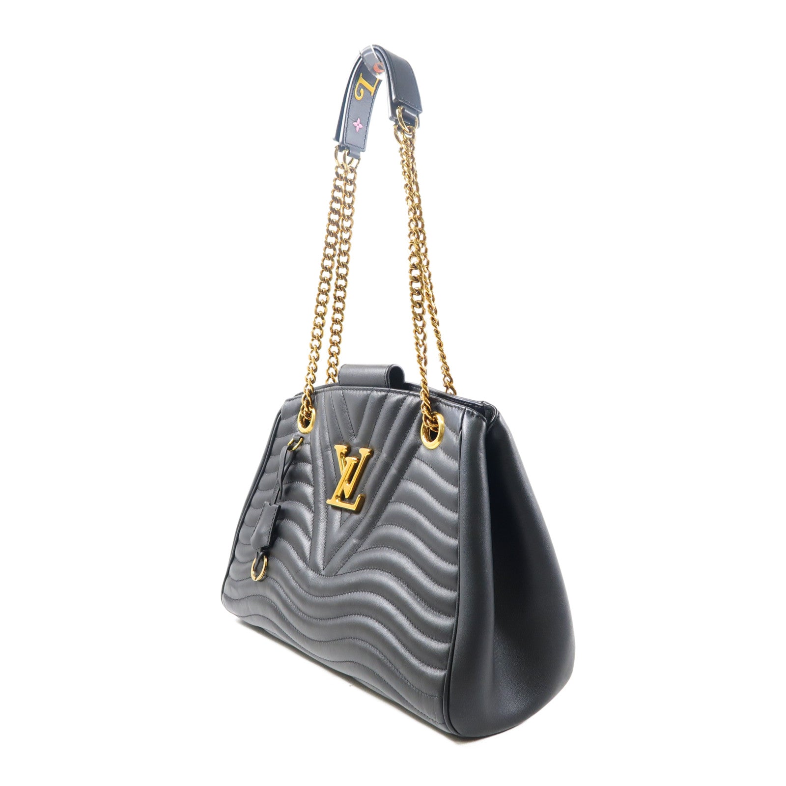 LOUIS VUITTON 斜紋牛皮皮革New Wave Tote Bag金扣肩背袋黑色
