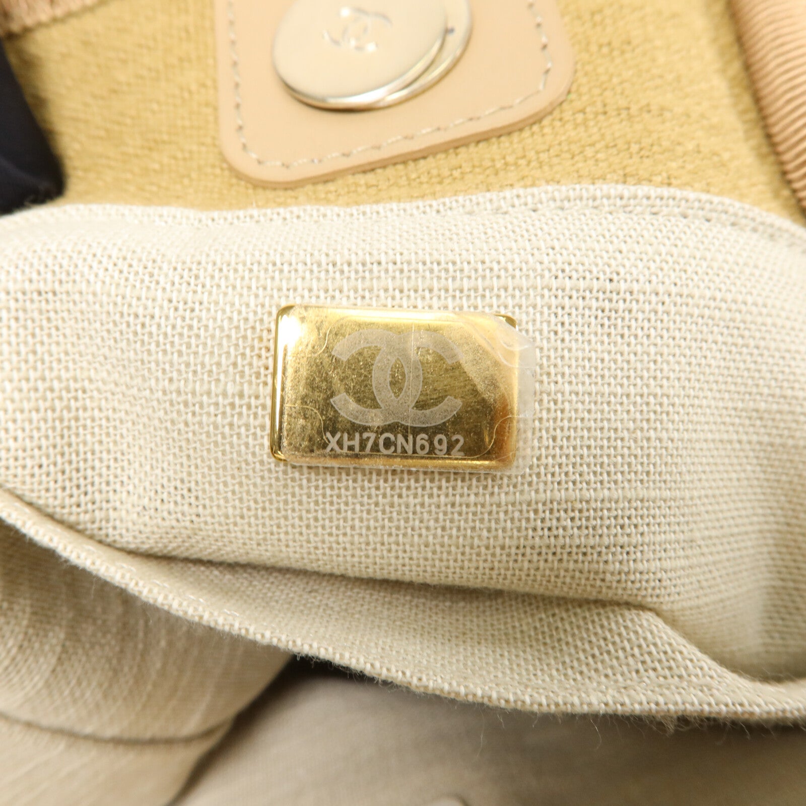 CHANEL 帆布/皮革Deauville Medium鏈帶手挽肩背兩用袋