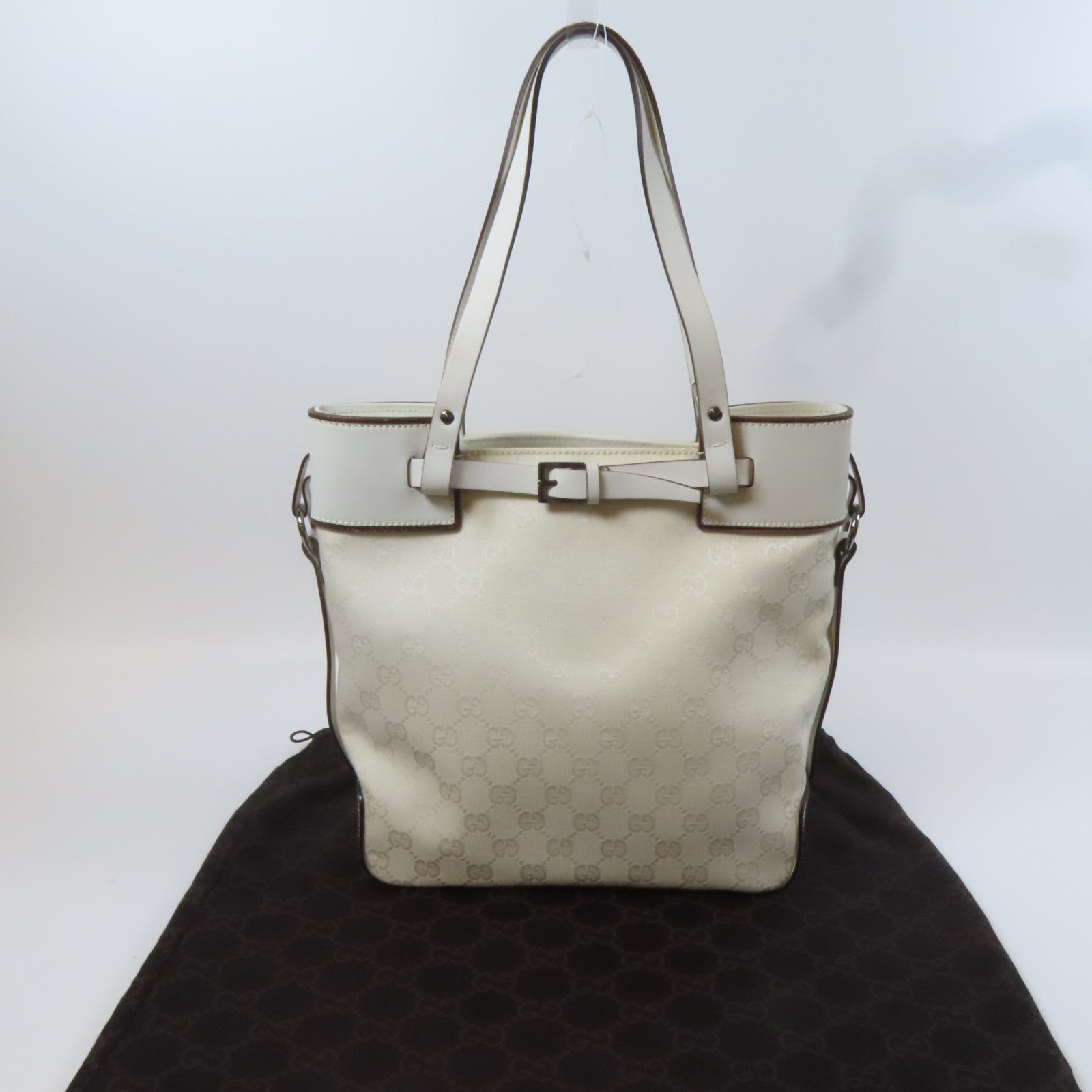 GUCCI 【激減優惠】帆布Hand Bag銀扣手挽袋白色