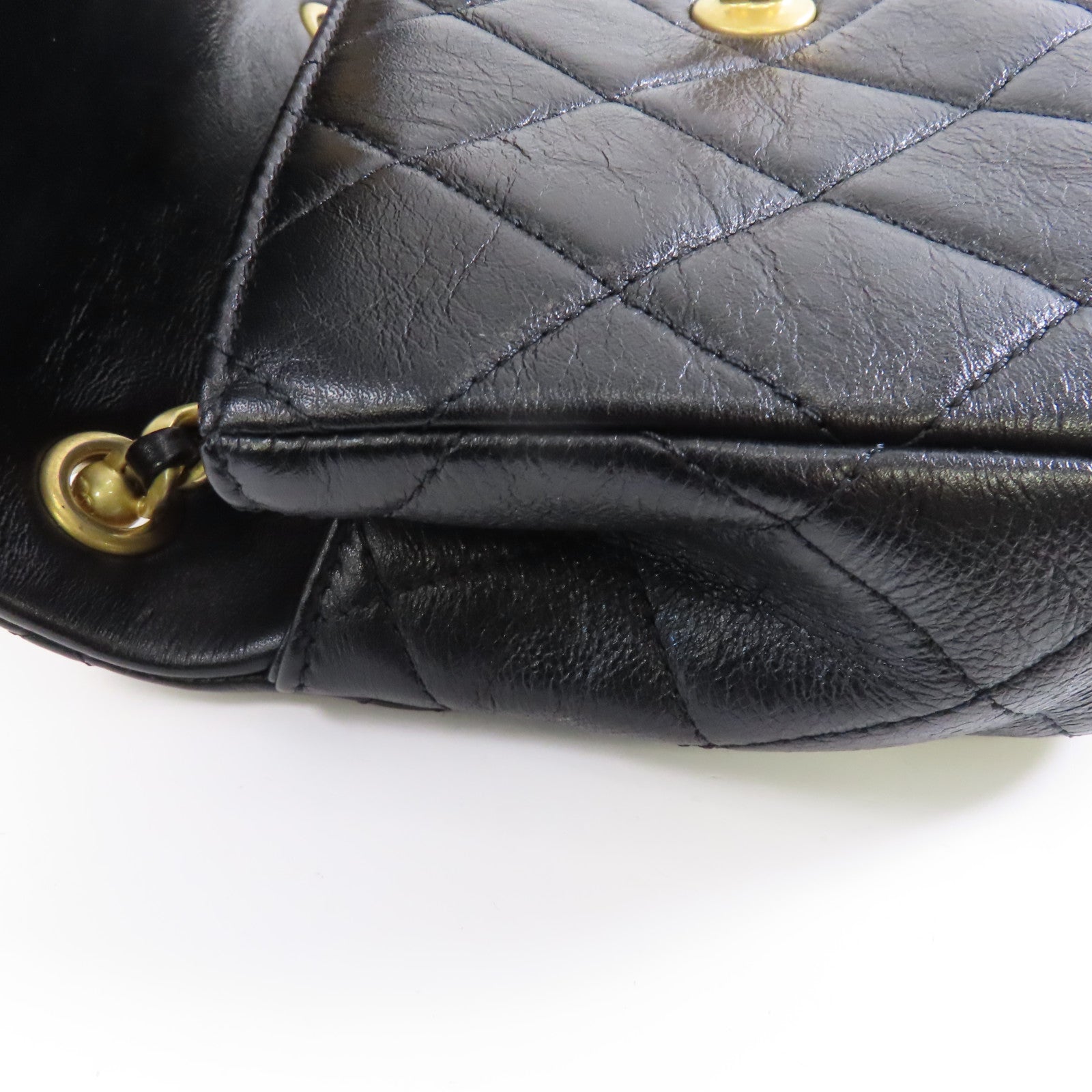 CHANEL 菱格羊皮皮革Chain Shoulder金扣鏈帶肩背袋黑色