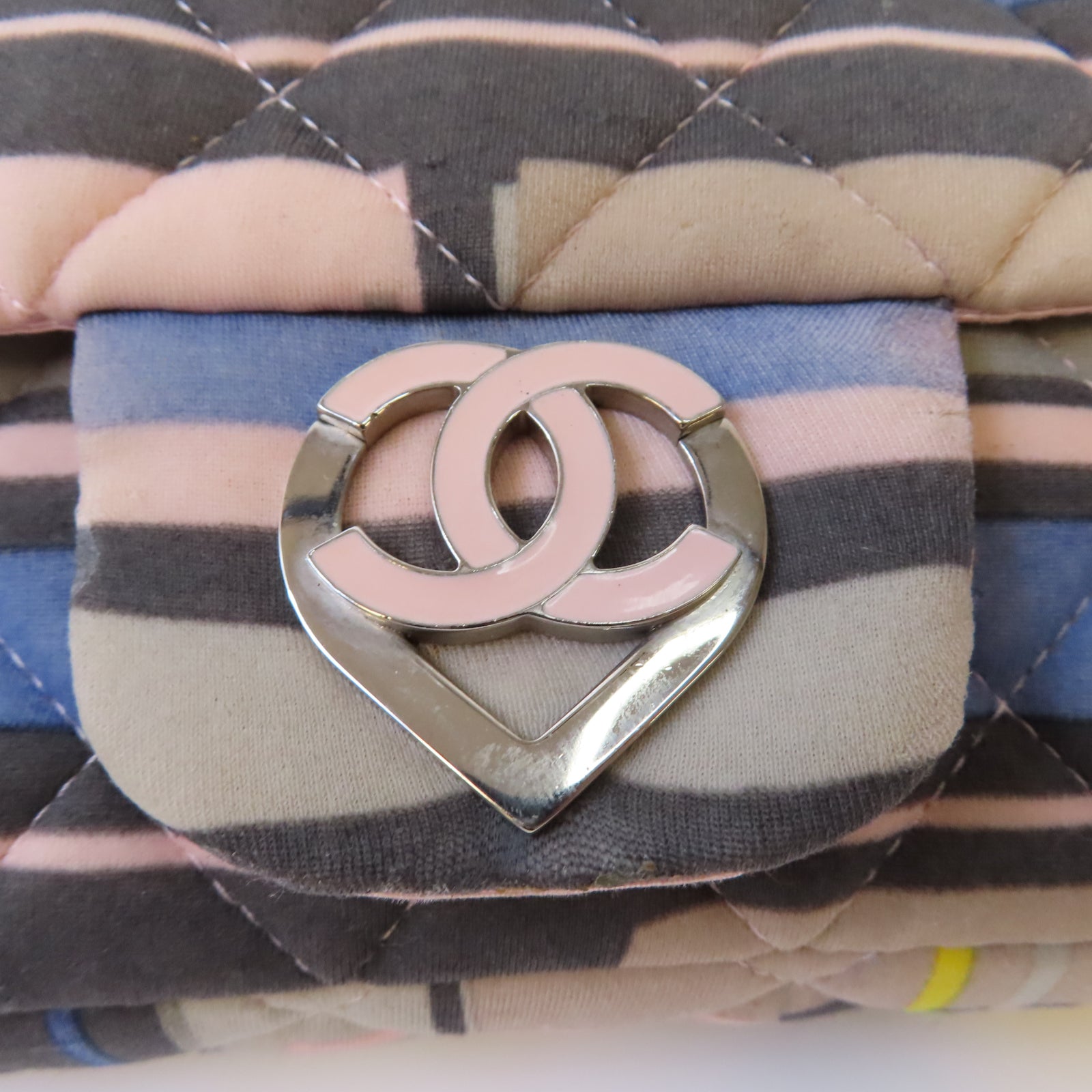 CHANEL 菱格布料Chain Shoulder銀扣鏈帶肩背袋彩色