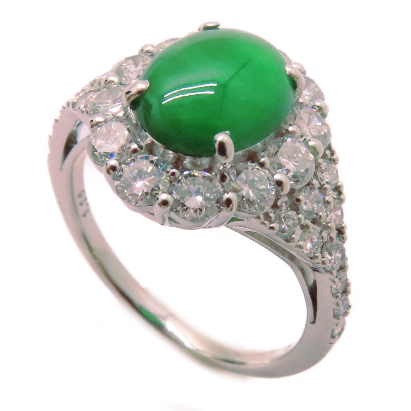 JEWELRY PT950鉑金/1.41ct翡翠/1.15ct鑚石Jade Ring戒指US#6.25