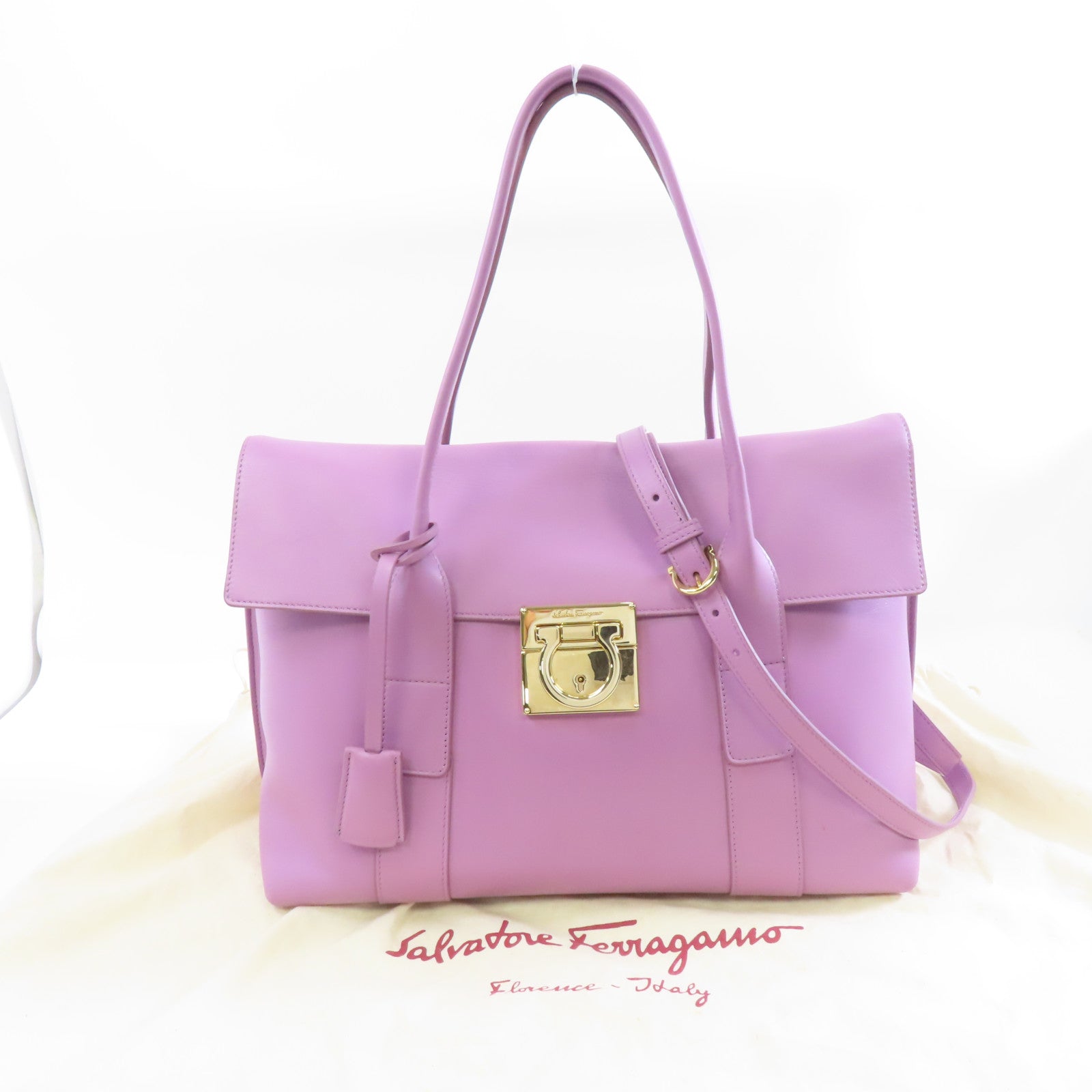 Salvatore Ferragamo 牛皮皮革2 Way Shoulder金扣手挽肩背兩用袋紫色