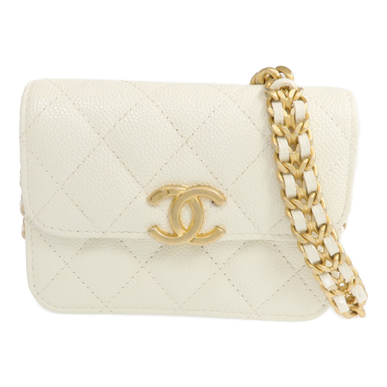 CHANEL 牛皮皮革Chain Shoulder金扣鏈帶肩背袋