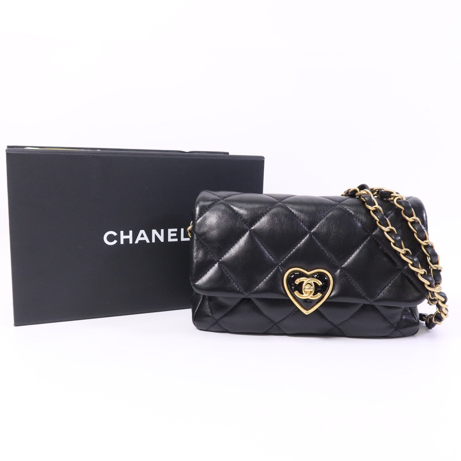 CHANEL 羊皮皮革Chain Shoulder金扣鏈帶肩背袋