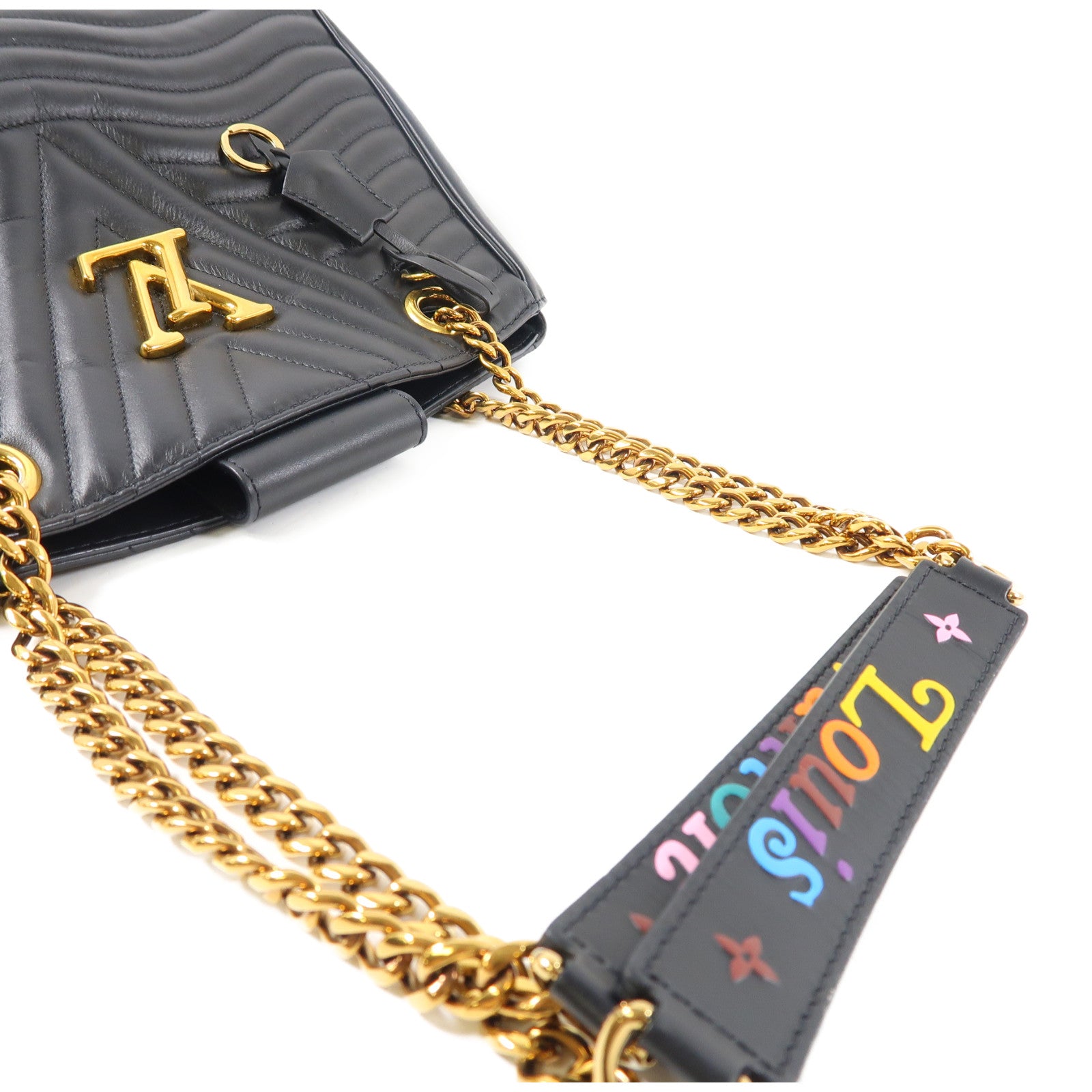 LOUIS VUITTON 斜紋牛皮皮革New Wave Tote Bag金扣肩背袋黑色