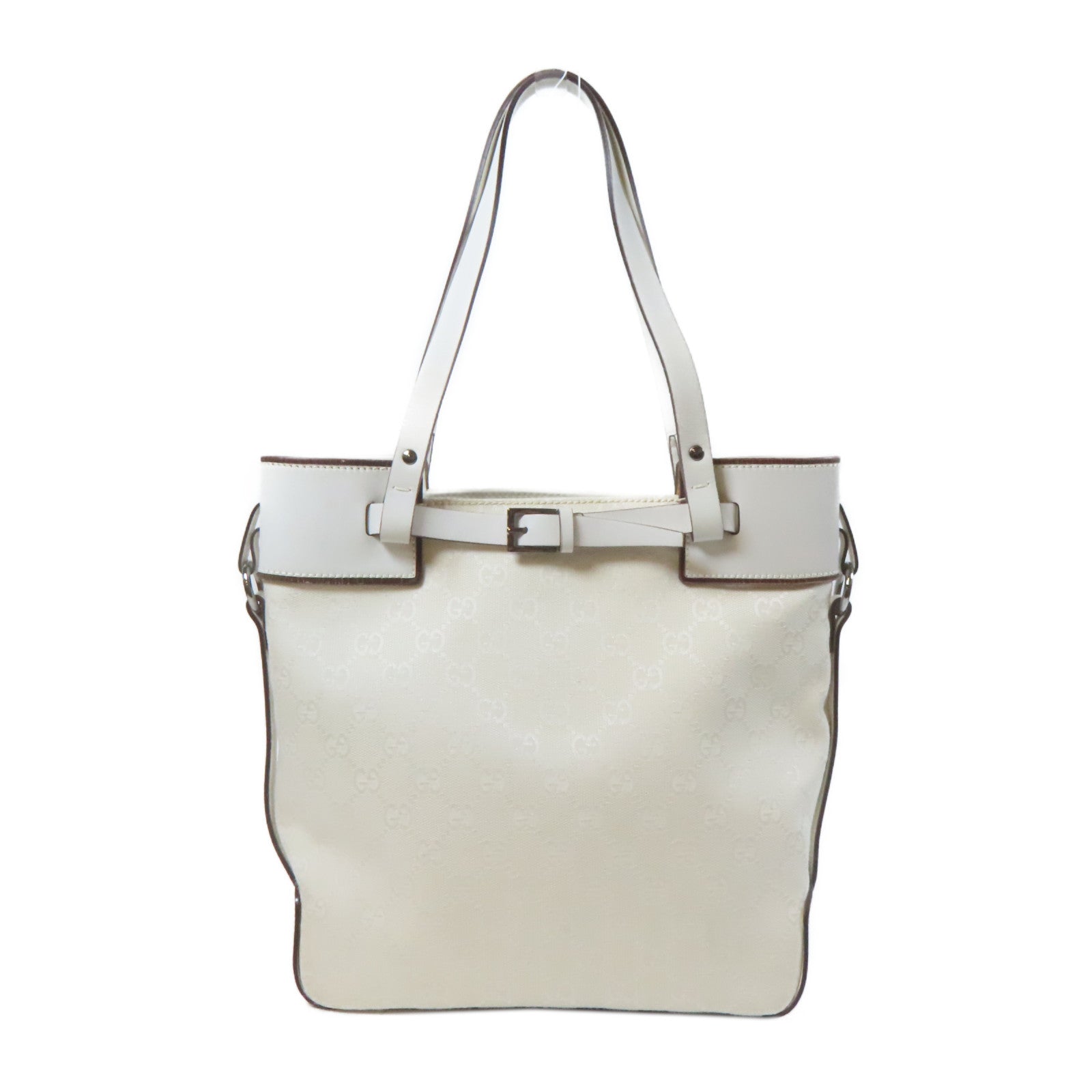 GUCCI 【激減優惠】帆布Hand Bag銀扣手挽袋白色