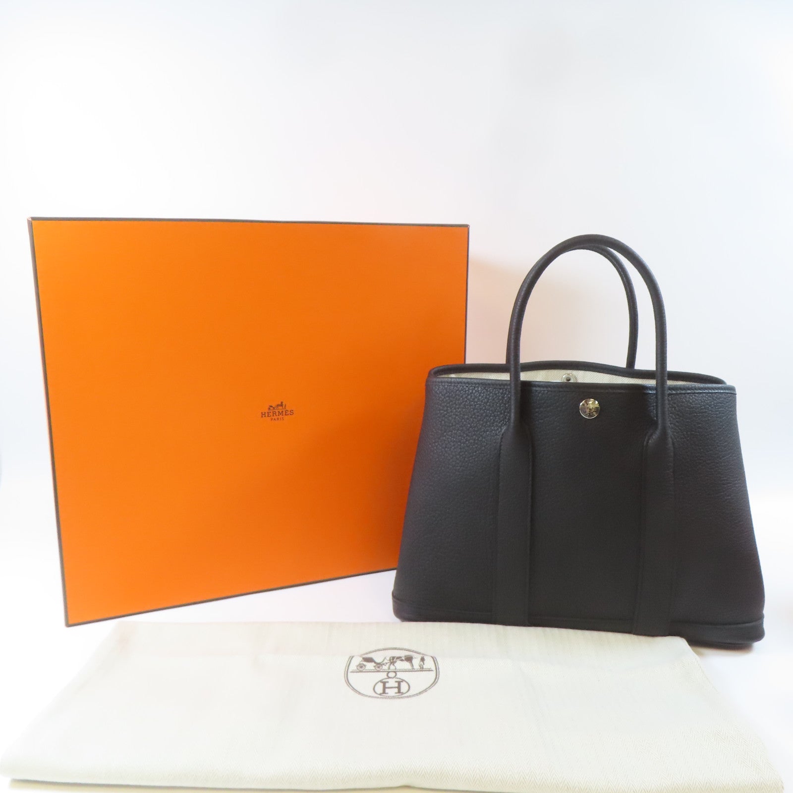 HERMES Negonda皮革Garden Party TPM銀扣手挽袋Noir黑色