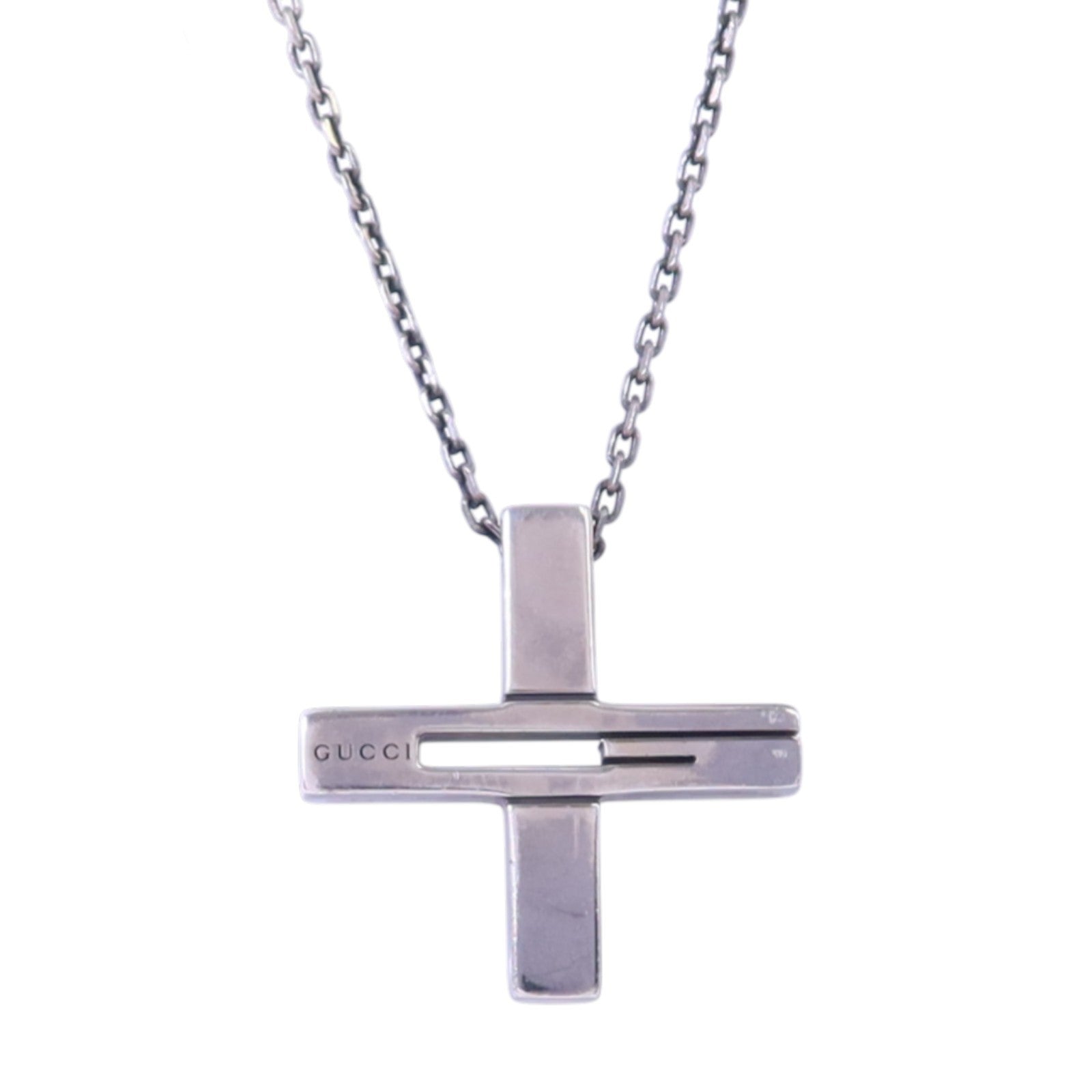 GUCCI 925純銀Cross Cutout G Necklace銀扣項鏈
