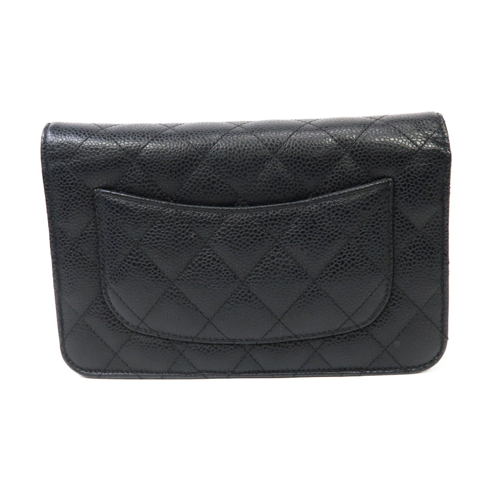 CHANEL 菱格Caviar皮革Wallet On Chain金扣鏈帶肩背袋黑色