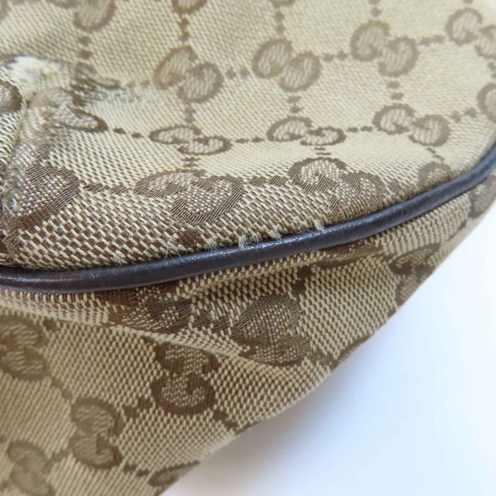 GUCCI 帆布/皮革Shoulder Bag金扣肩背袋棕色