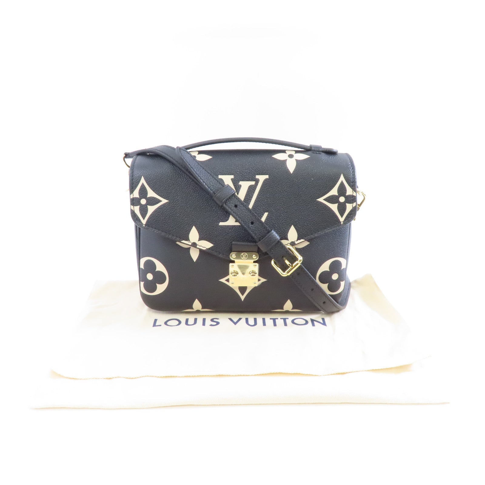 LOUIS VUITTON Monogram Giant Pochette Metis金扣手挽肩背兩用袋黑色/米色