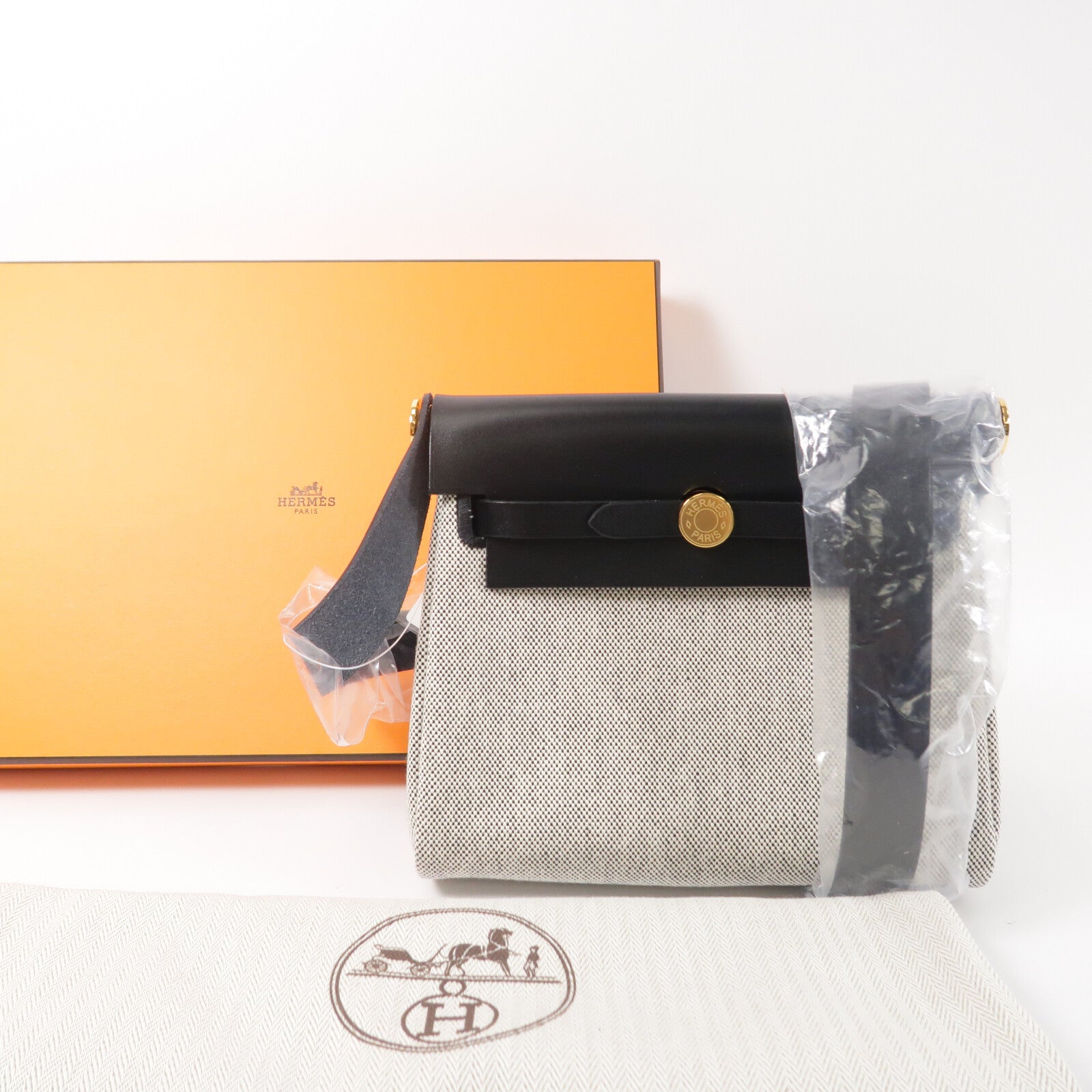 HERMES Toile H帆布Mini Herbag肩背袋Noir
