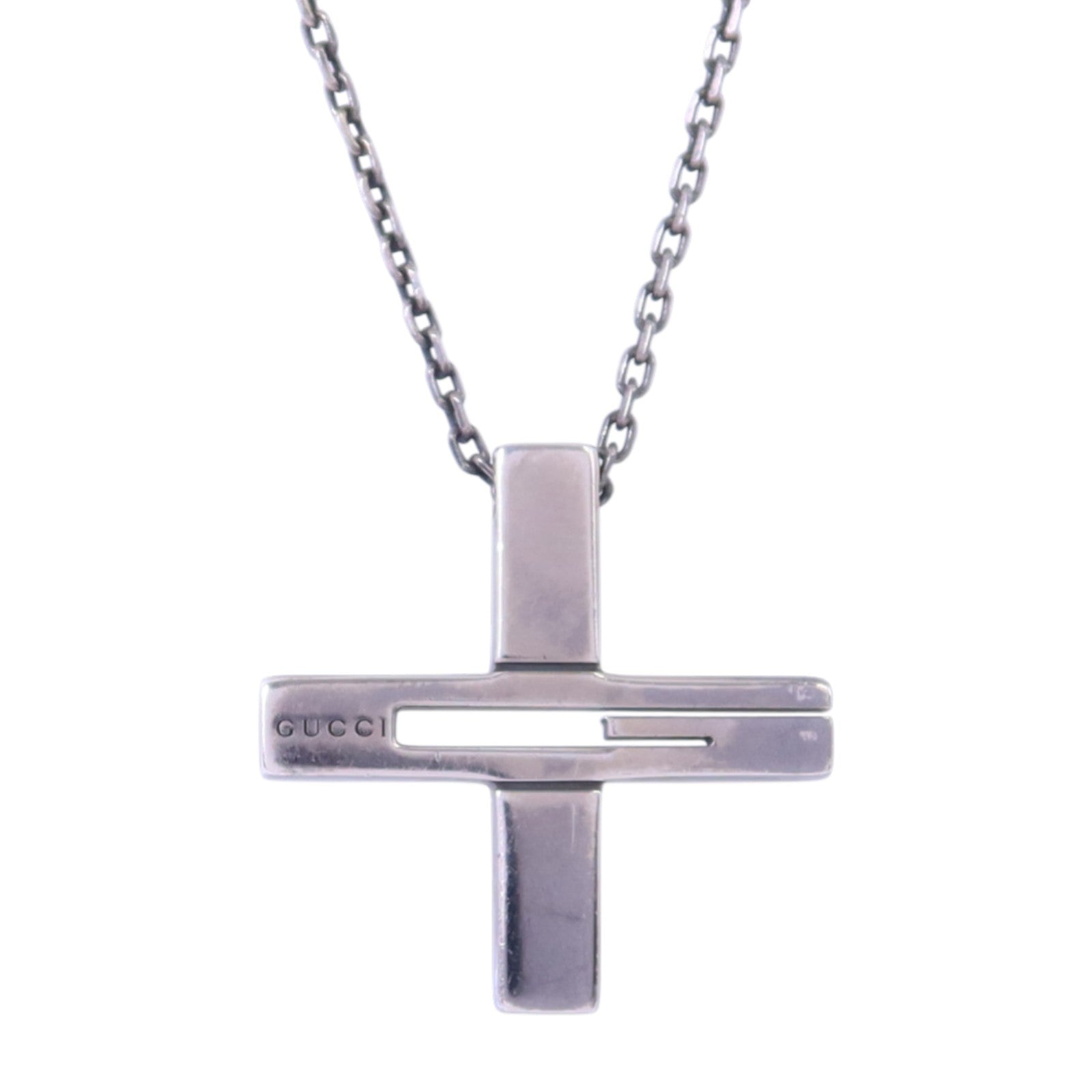 GUCCI 925純銀Cross Cutout G Necklace銀扣項鏈