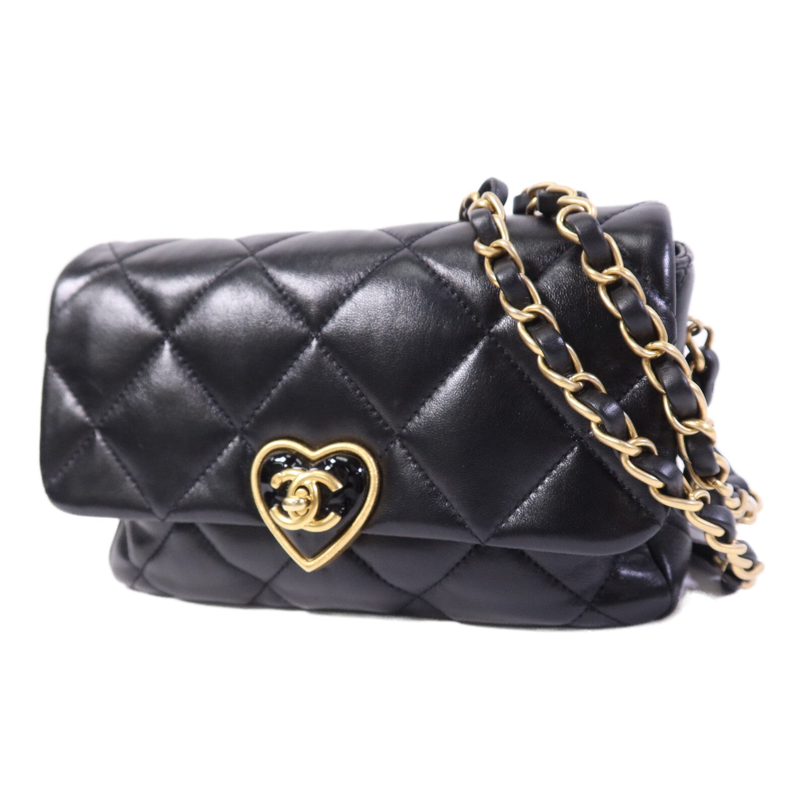 CHANEL 羊皮皮革Chain Shoulder金扣鏈帶肩背袋
