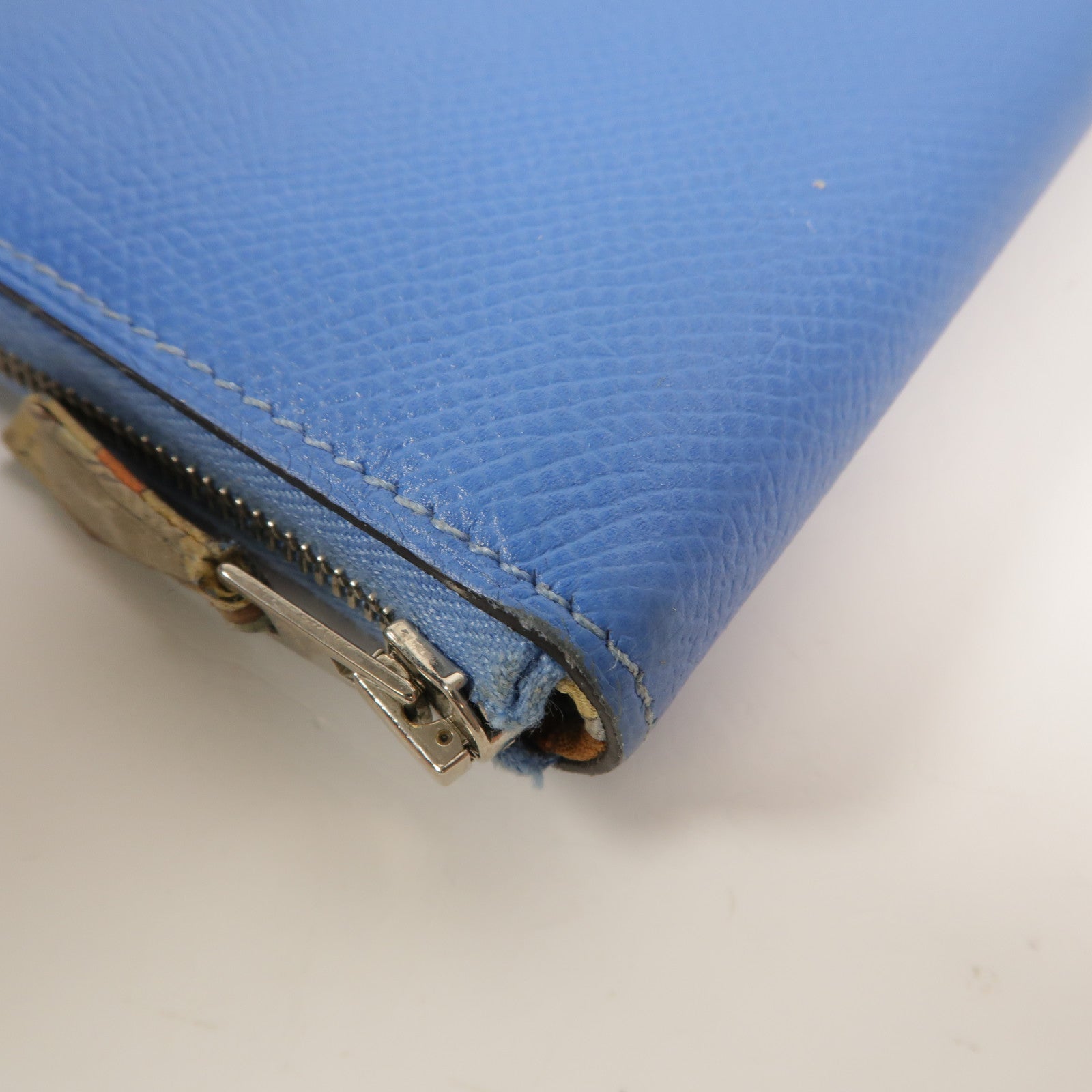 HERMES Epsom皮革Silk In Long Wallet長錢包Bleu Paradis