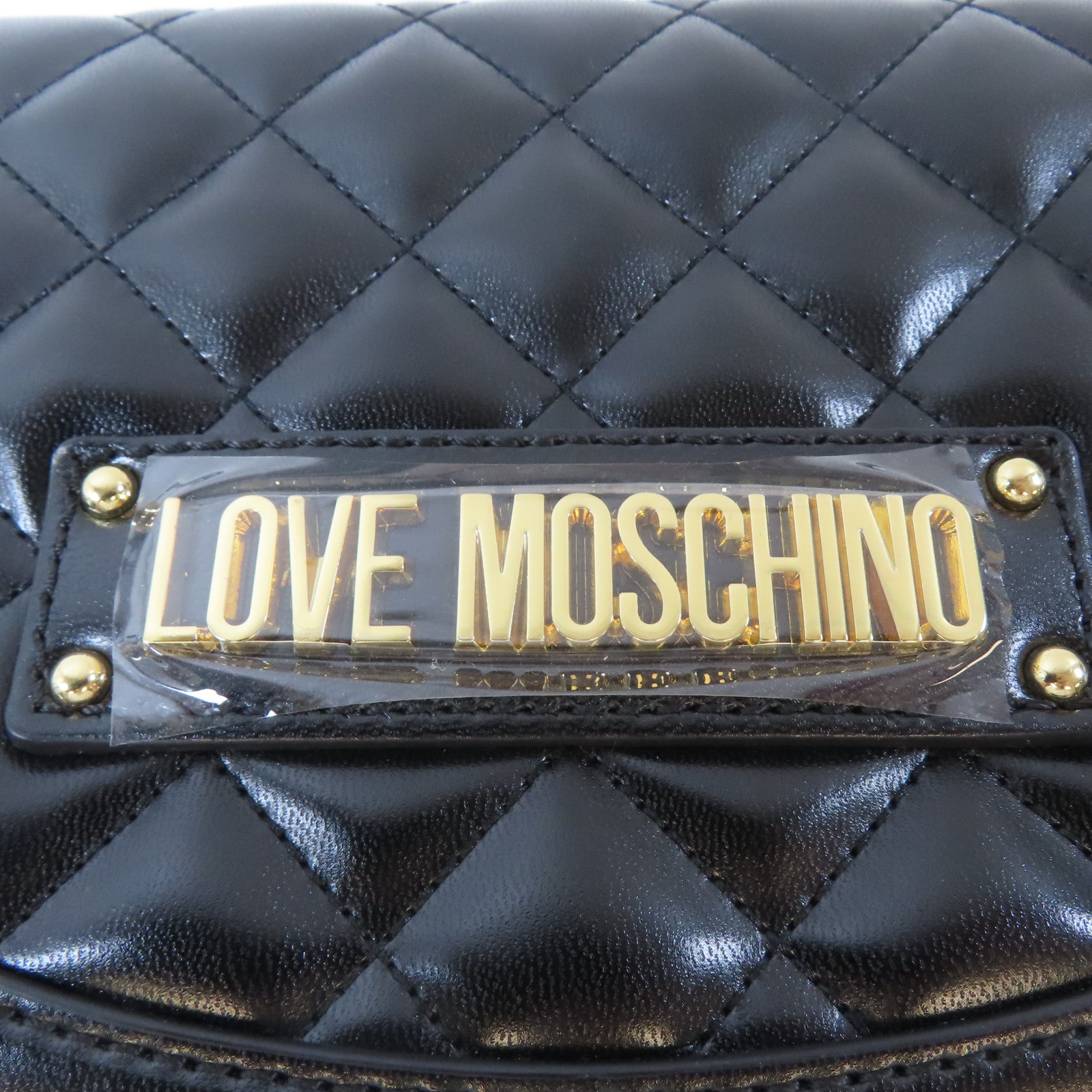 MOSCHINO 菱格塗層帆布2 Way Shoulder金扣手挽肩背兩用袋黑色