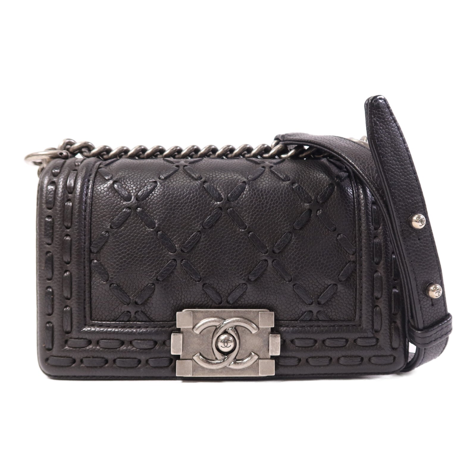 CHANEL 牛皮皮革Le Boy 20銀扣鏈帶肩背袋