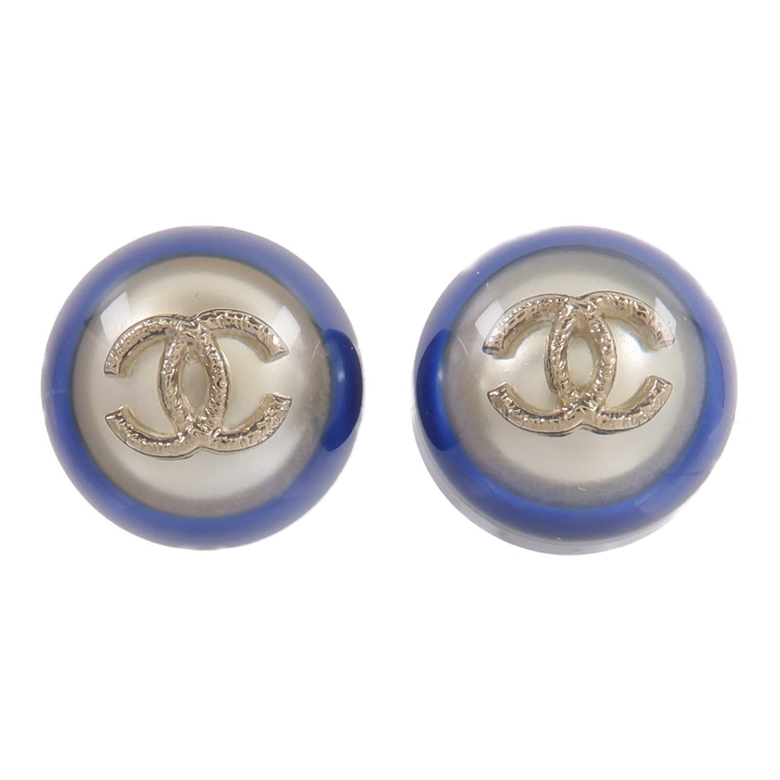 CHANEL 【激減優惠】金屬/樹脂CC Blue Round Button Stud Earrings耳環