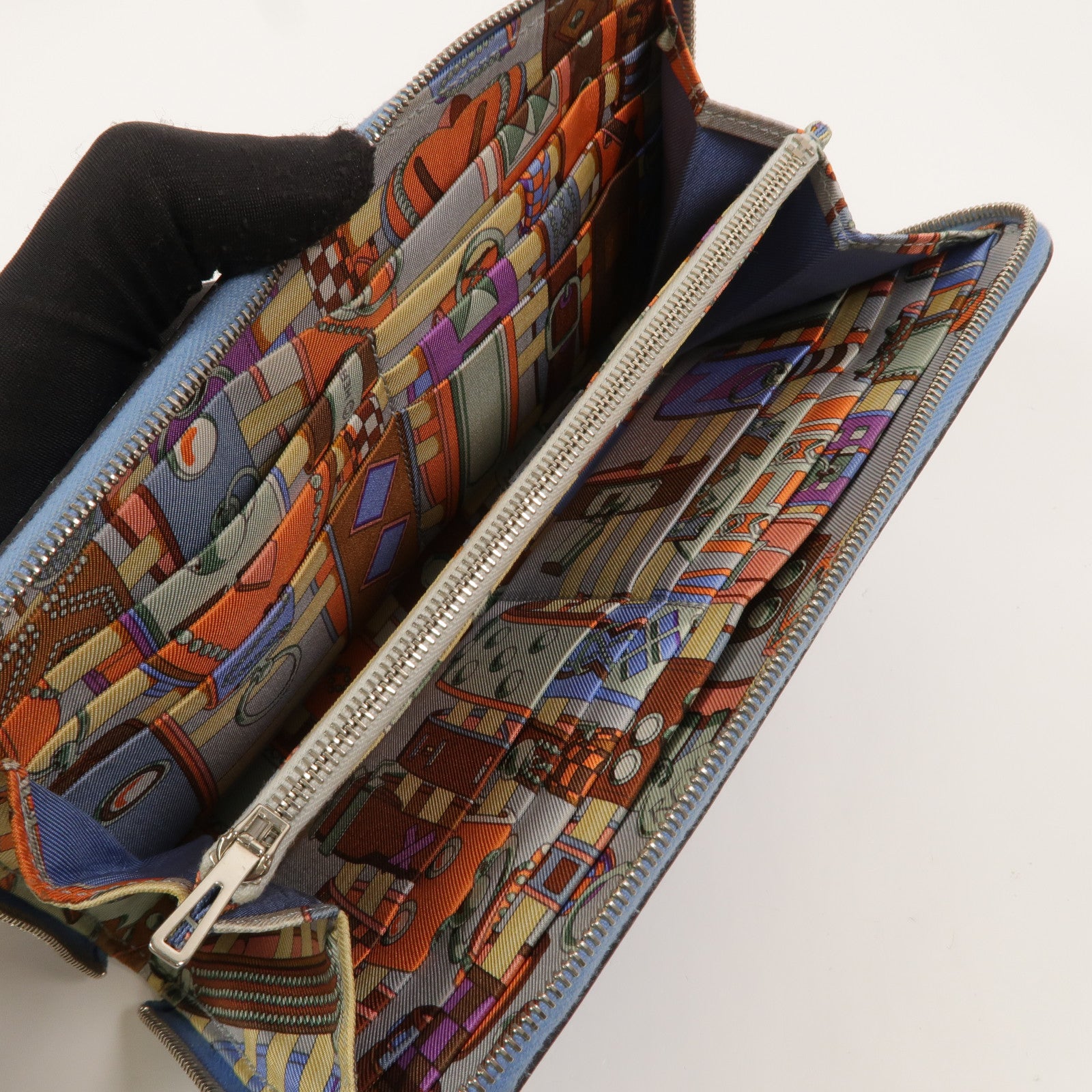 HERMES Epsom皮革Silk In Long Wallet長錢包Bleu Paradis