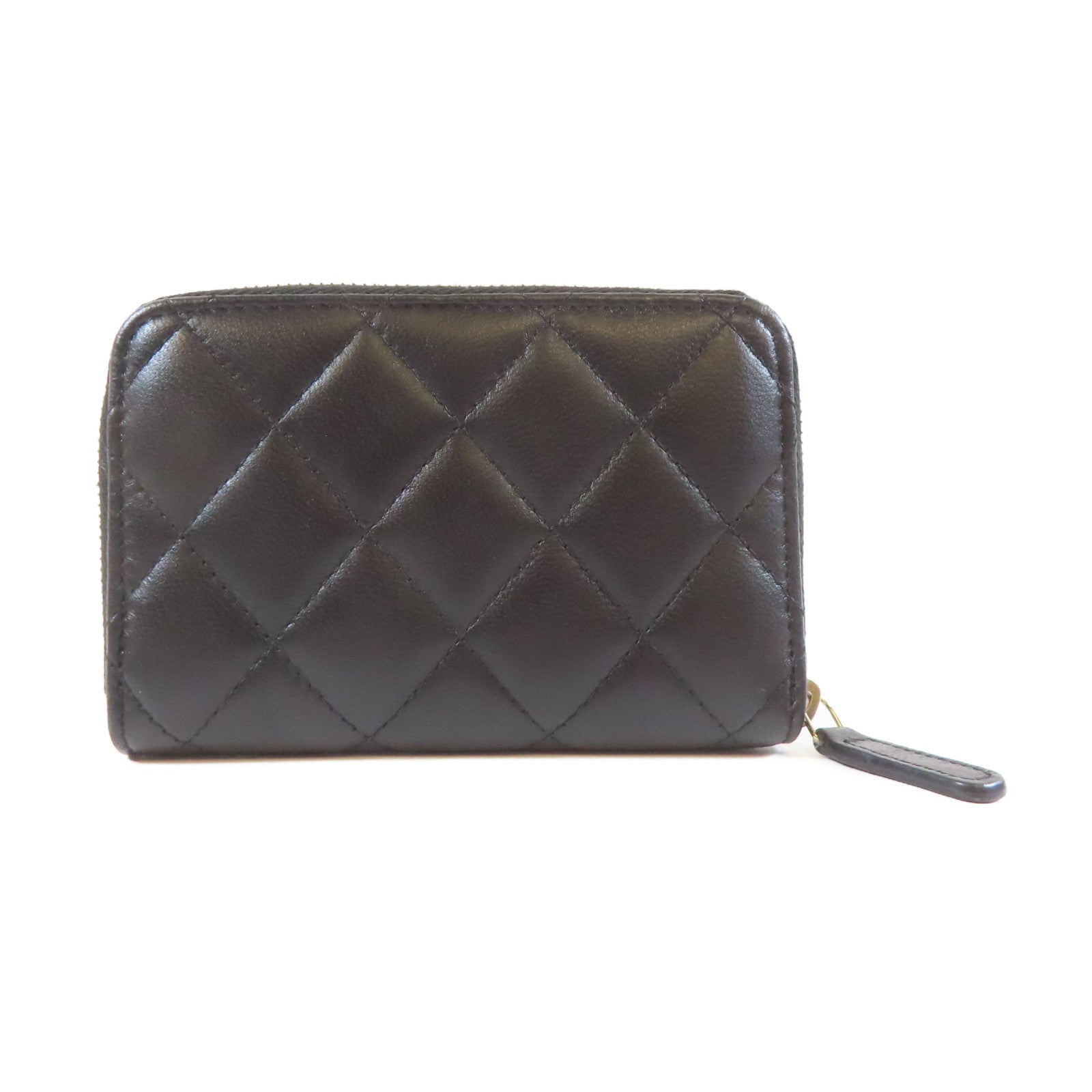 CHANEL 菱格羊皮皮革Card Coin Case金扣卡片套黑色