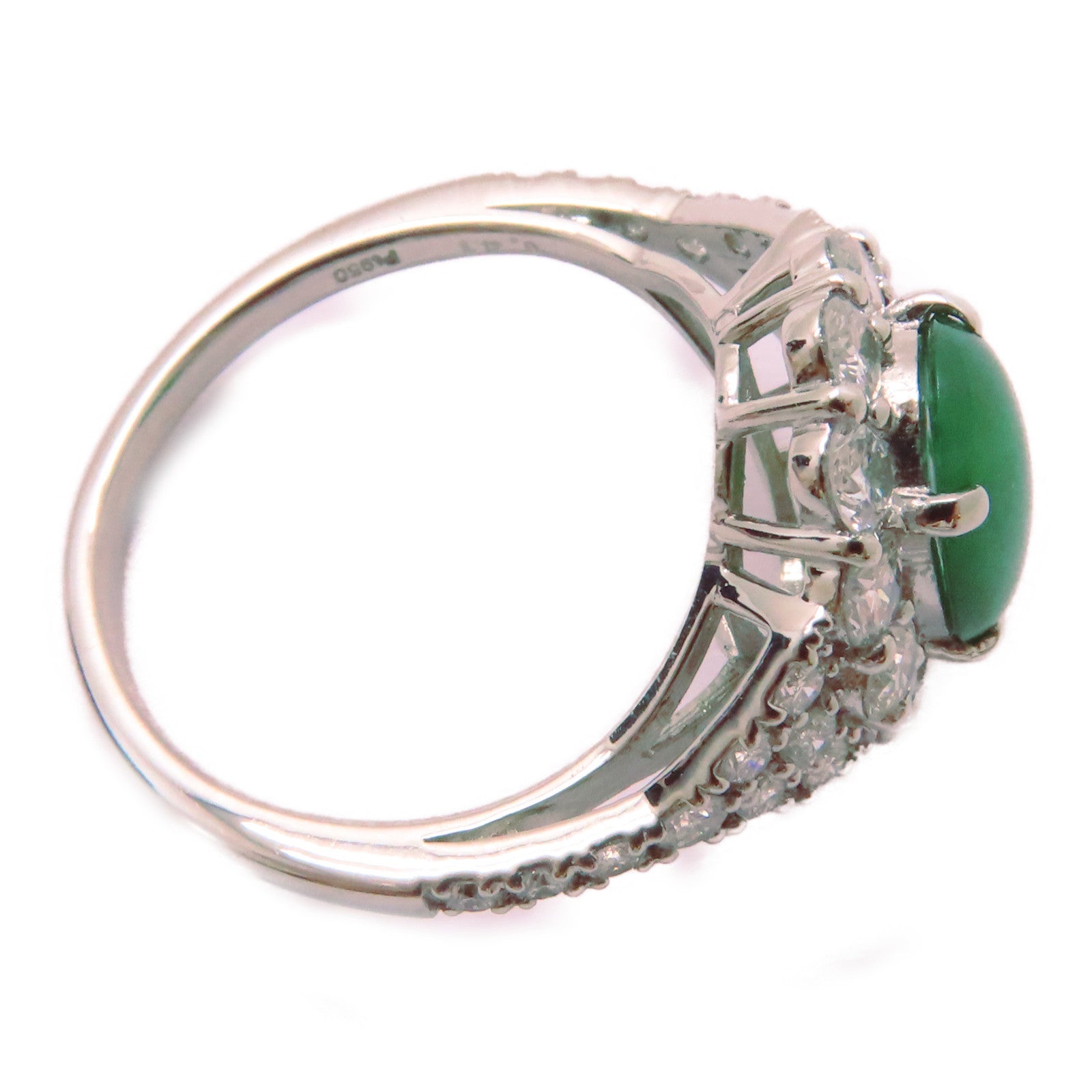 JEWELRY PT950鉑金/1.41ct翡翠/1.15ct鑚石Jade Ring戒指US#6.25