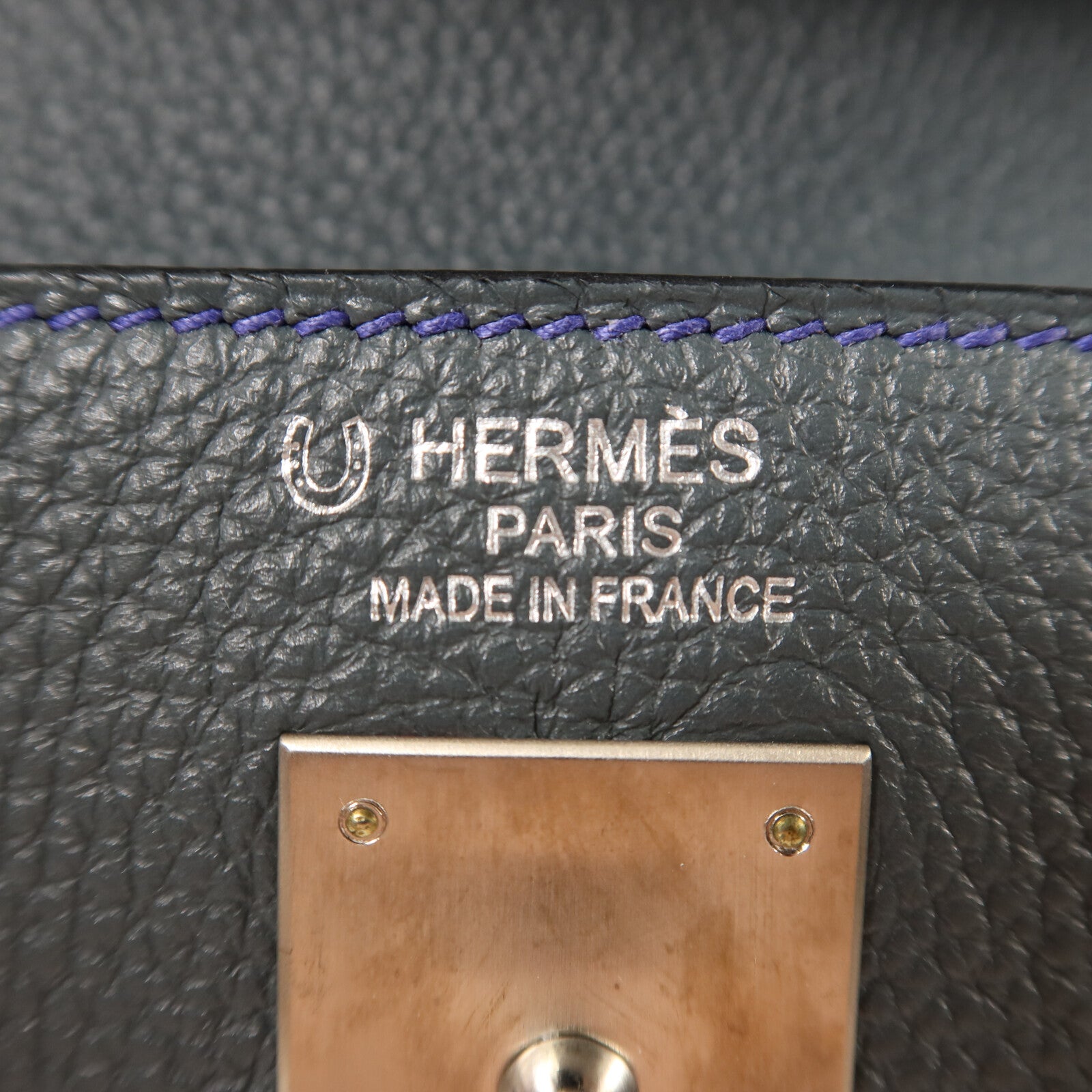 HERMES Clemence皮革Kelly 32銀扣手挽袋Bleu Orage/Bleu Electrique
