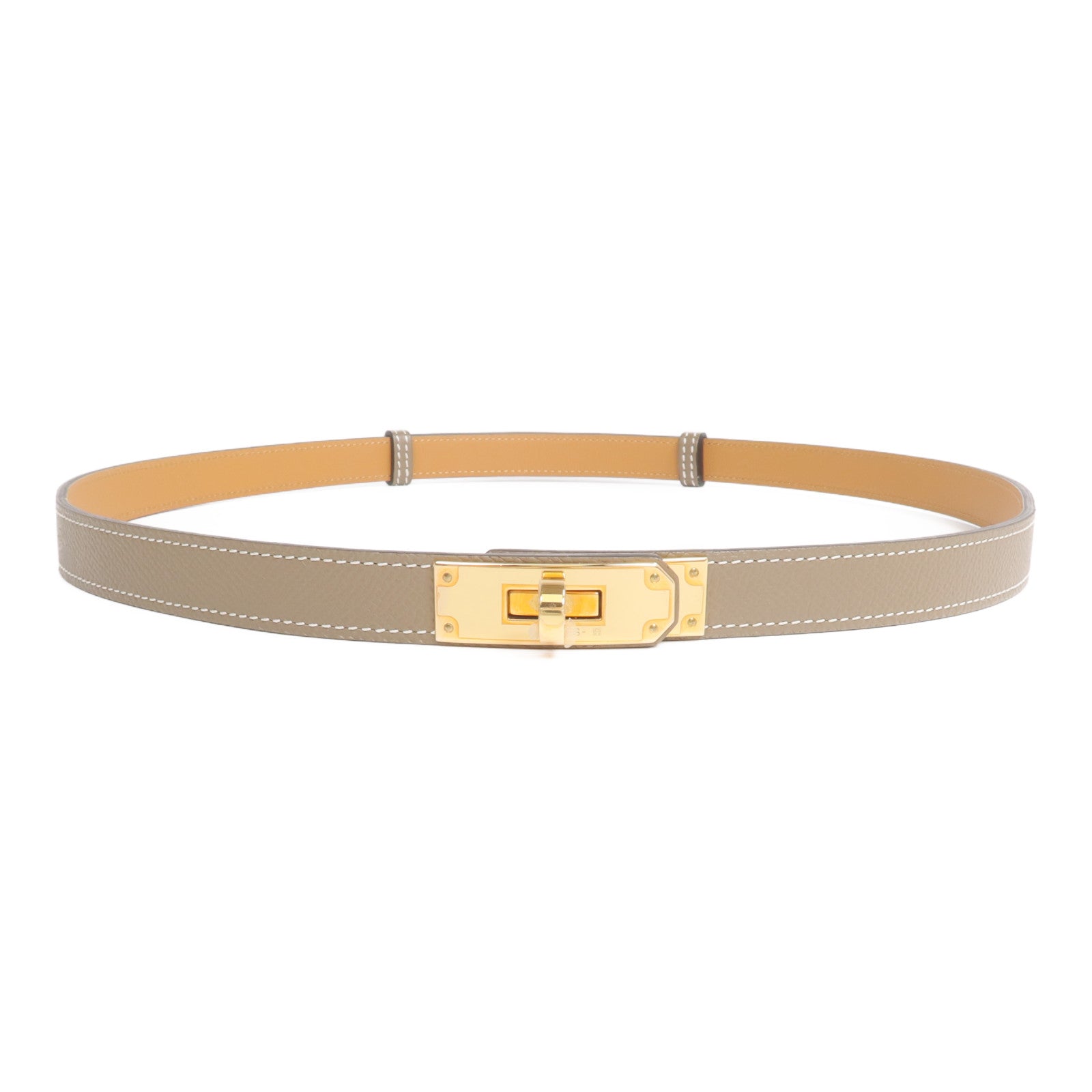 HERMES Epsom皮革Kelly Belt金扣皮帶Etoupe/Gold