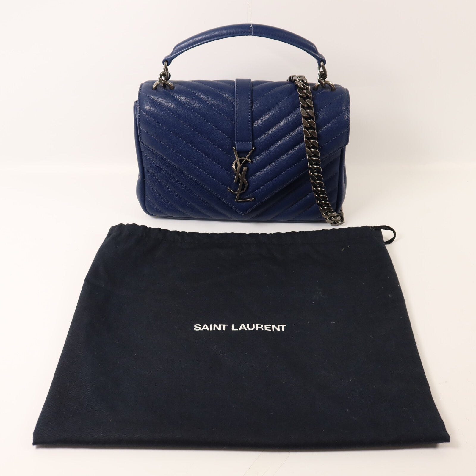 SAINT LAURENT 牛皮皮革College Medium鏈帶手挽肩背兩用袋