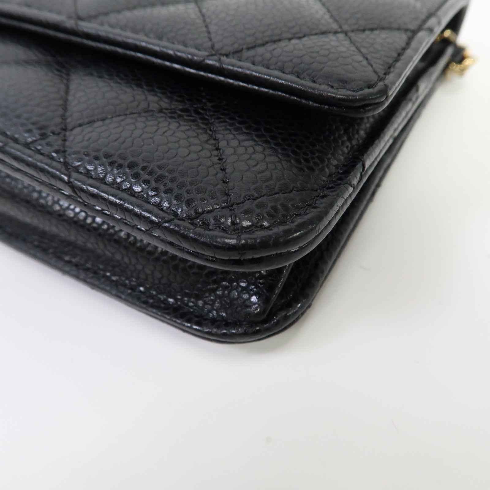 CHANEL 菱格Caviar皮革Wallet On Chain金扣鏈帶肩背袋黑色