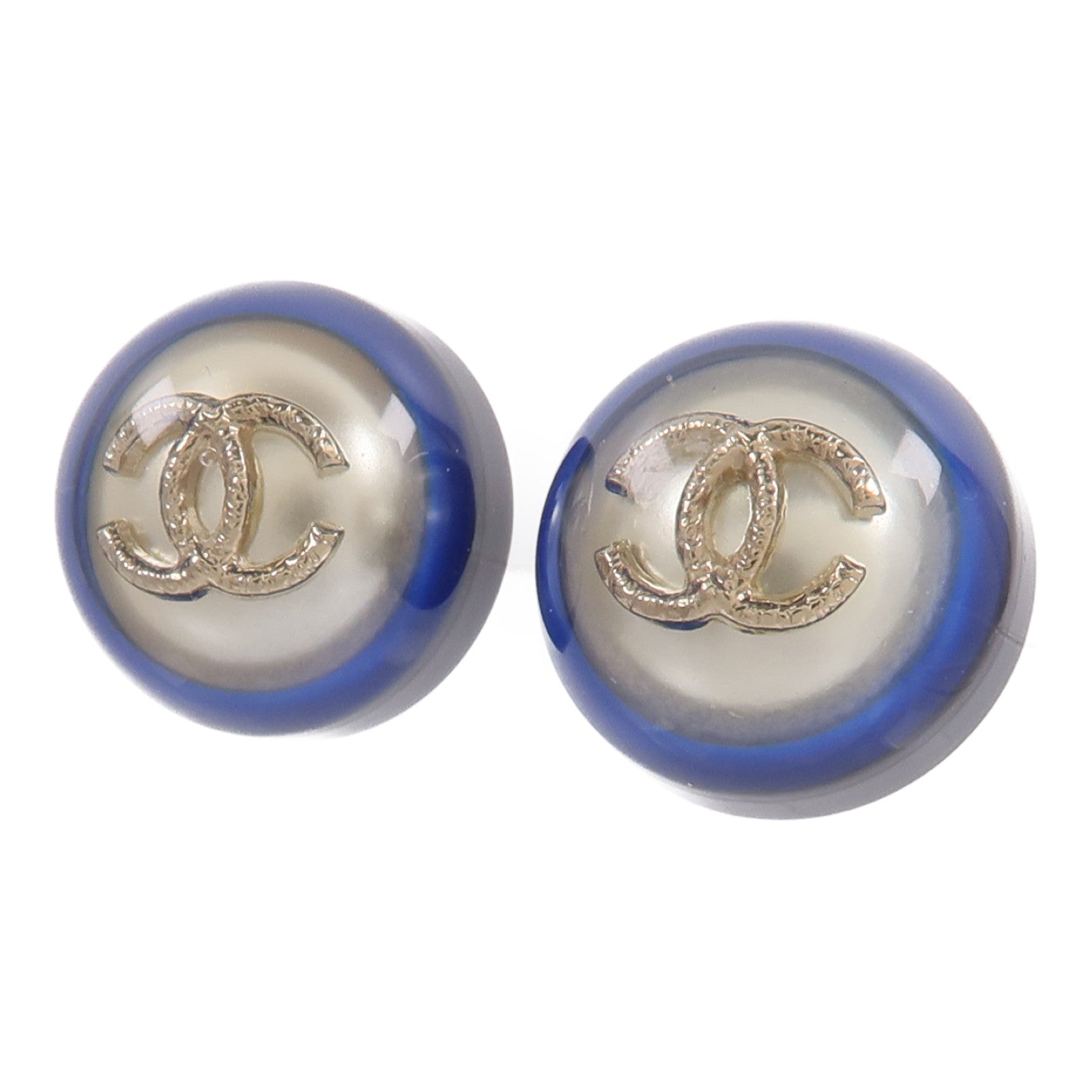 CHANEL 【激減優惠】金屬/樹脂CC Blue Round Button Stud Earrings耳環