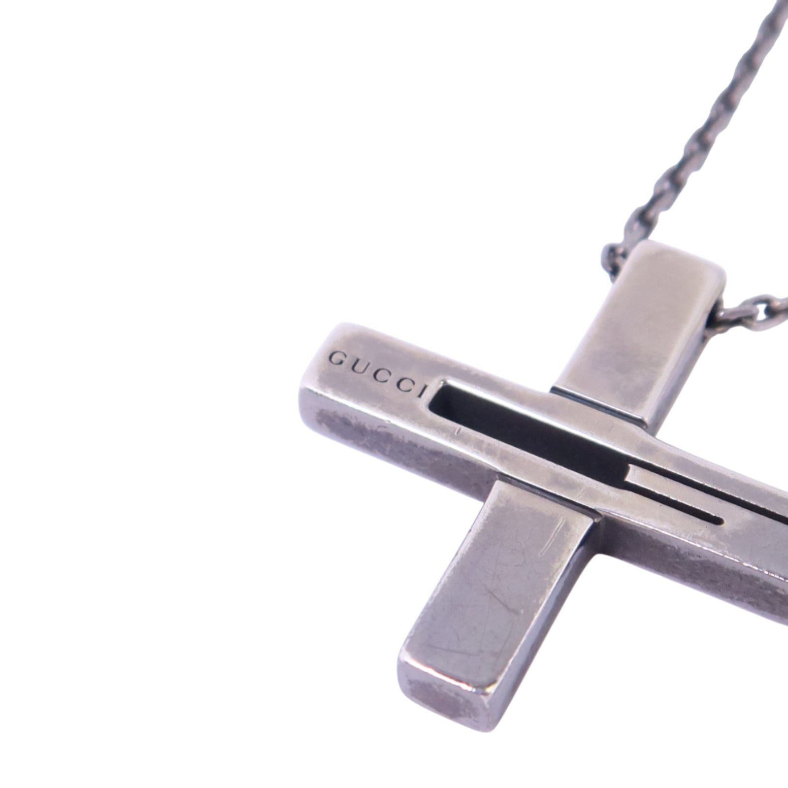 GUCCI 925純銀Cross Cutout G Necklace銀扣項鏈