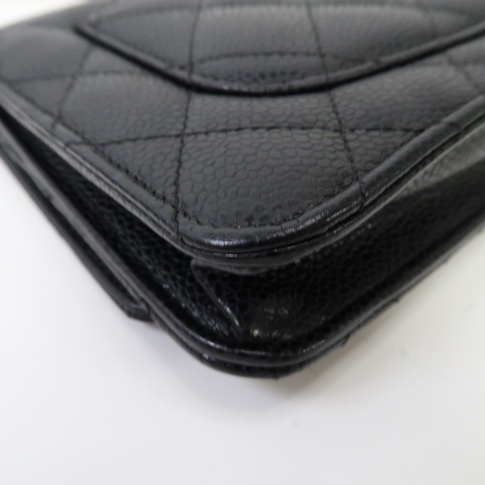 CHANEL 菱格Caviar皮革Wallet On Chain金扣鏈帶肩背袋黑色