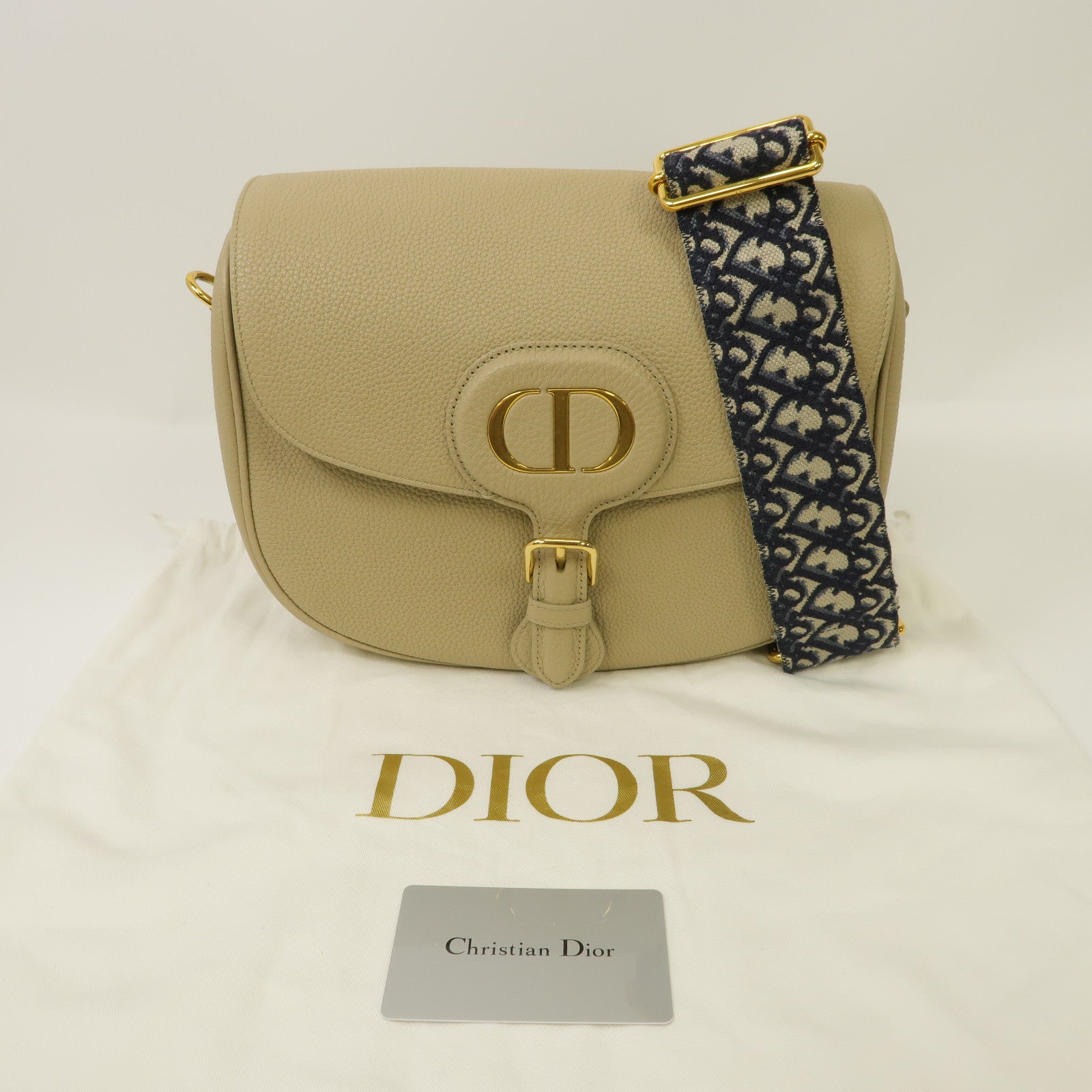 Dior 牛皮皮革Bobby金扣肩背袋米色