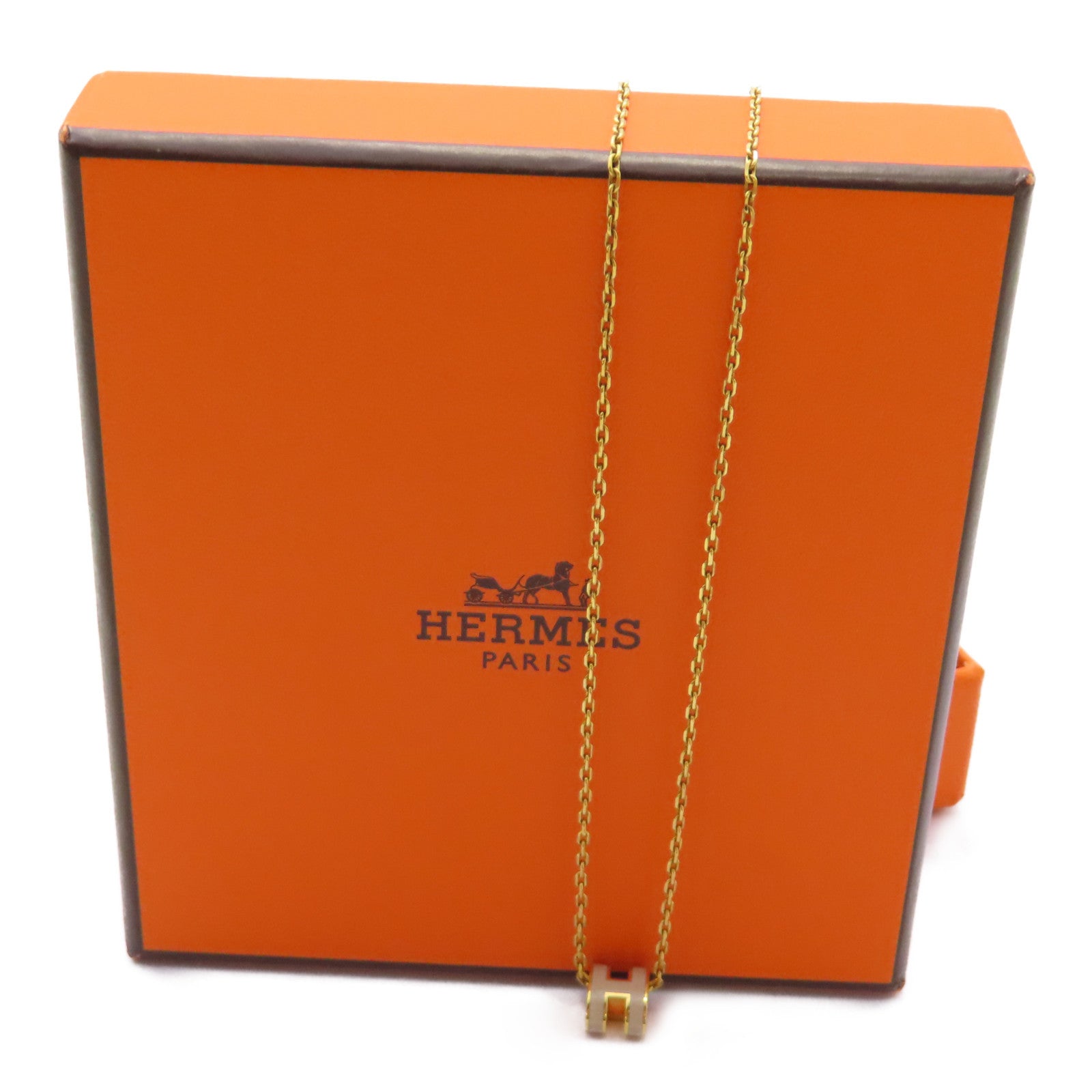HERMES 金屬Pop H Necklace項鍊米色/金色