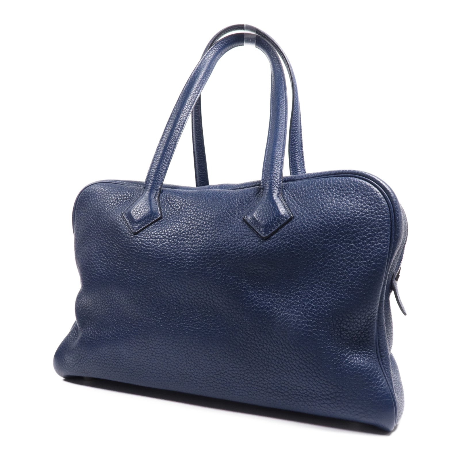 HERMES Clemence皮革Victolia 35銀扣手挽袋Bleu Saphir