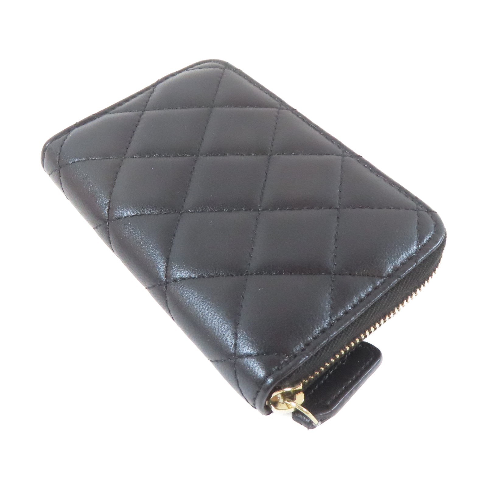 CHANEL 菱格羊皮皮革Card Coin Case金扣卡片套黑色