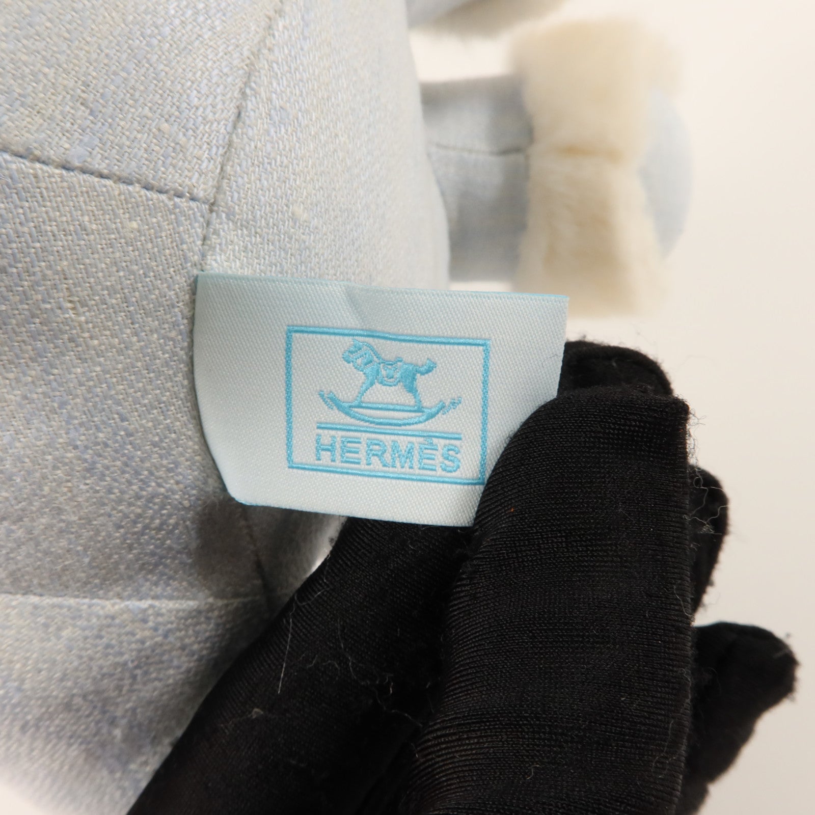 HERMES 亞麻帆布Baby Hermy Plush公仔Bleu Glacier