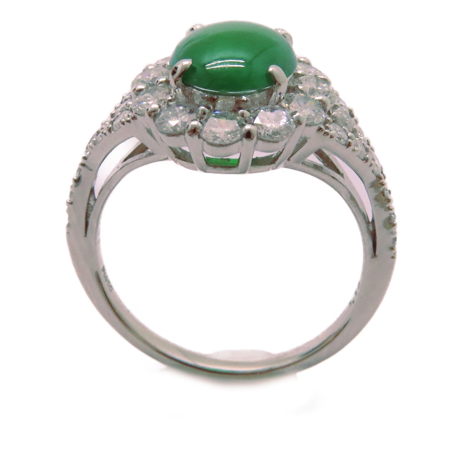 JEWELRY PT950鉑金/1.41ct翡翠/1.15ct鑚石Jade Ring戒指US#6.25