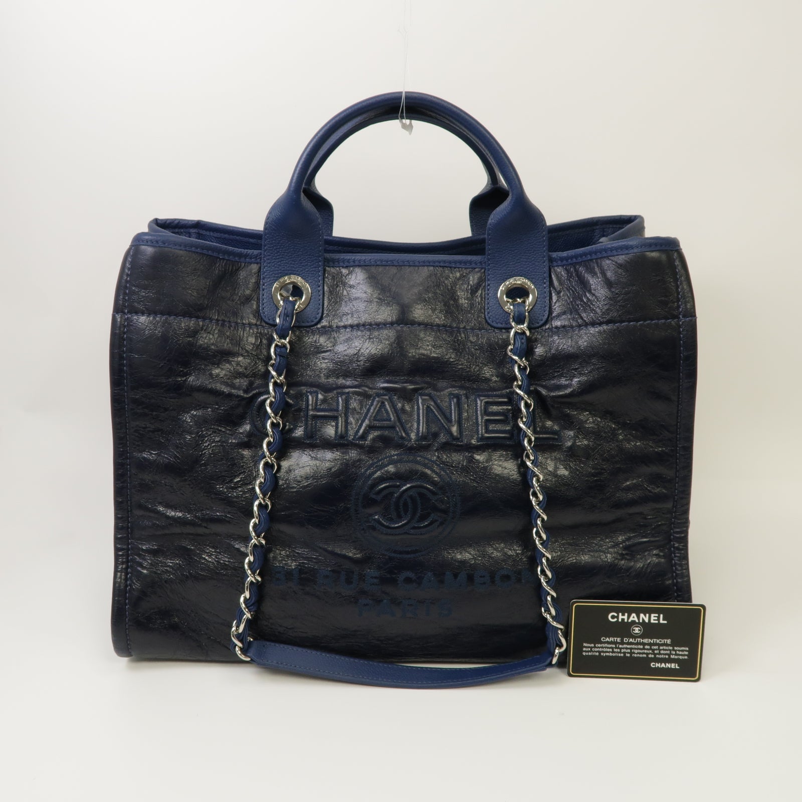 CHANEL 【激減優惠】牛皮皮革2 Way Shoulder銀扣手挽肩背兩用袋藍色