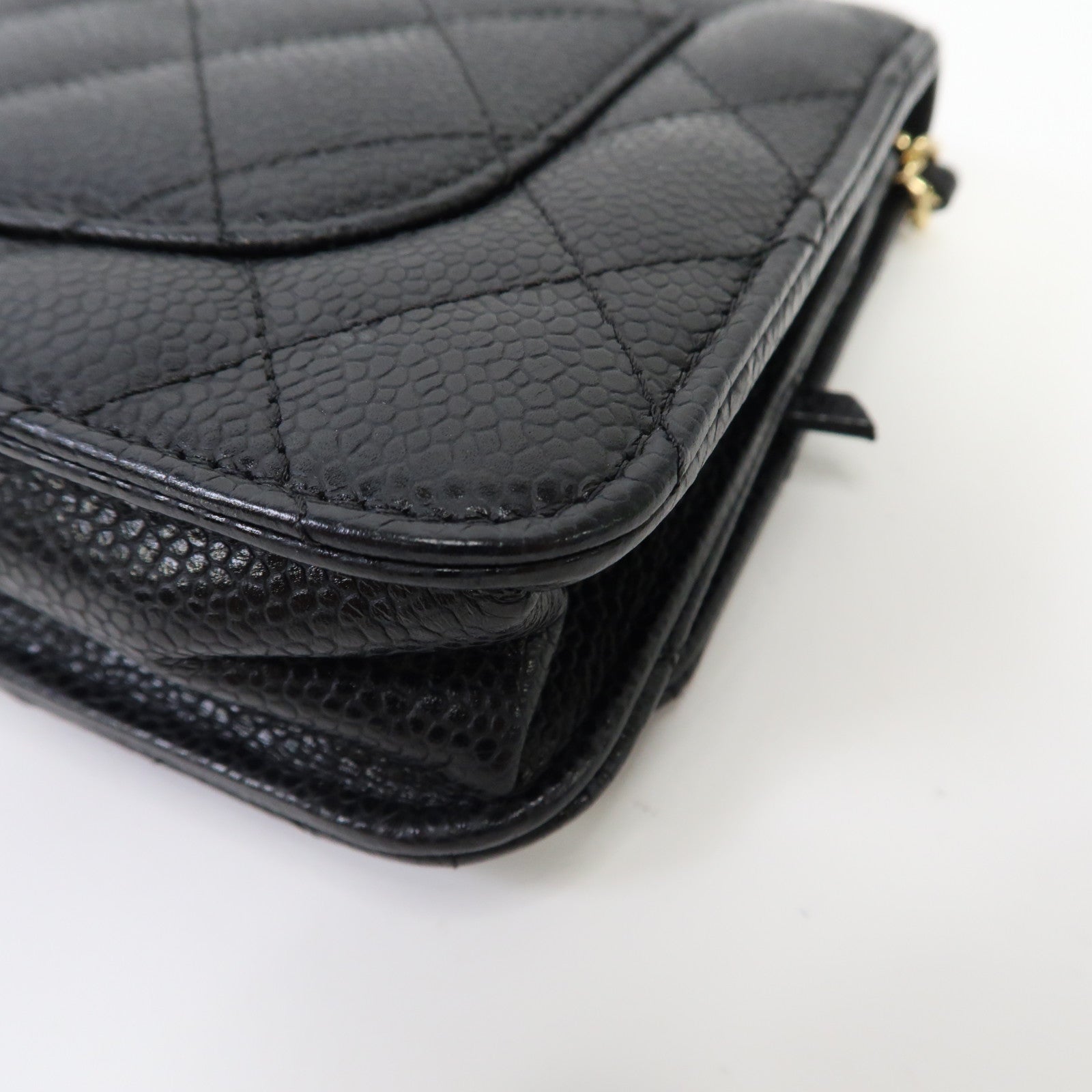 CHANEL 菱格Caviar皮革Wallet On Chain金扣鏈帶肩背袋黑色