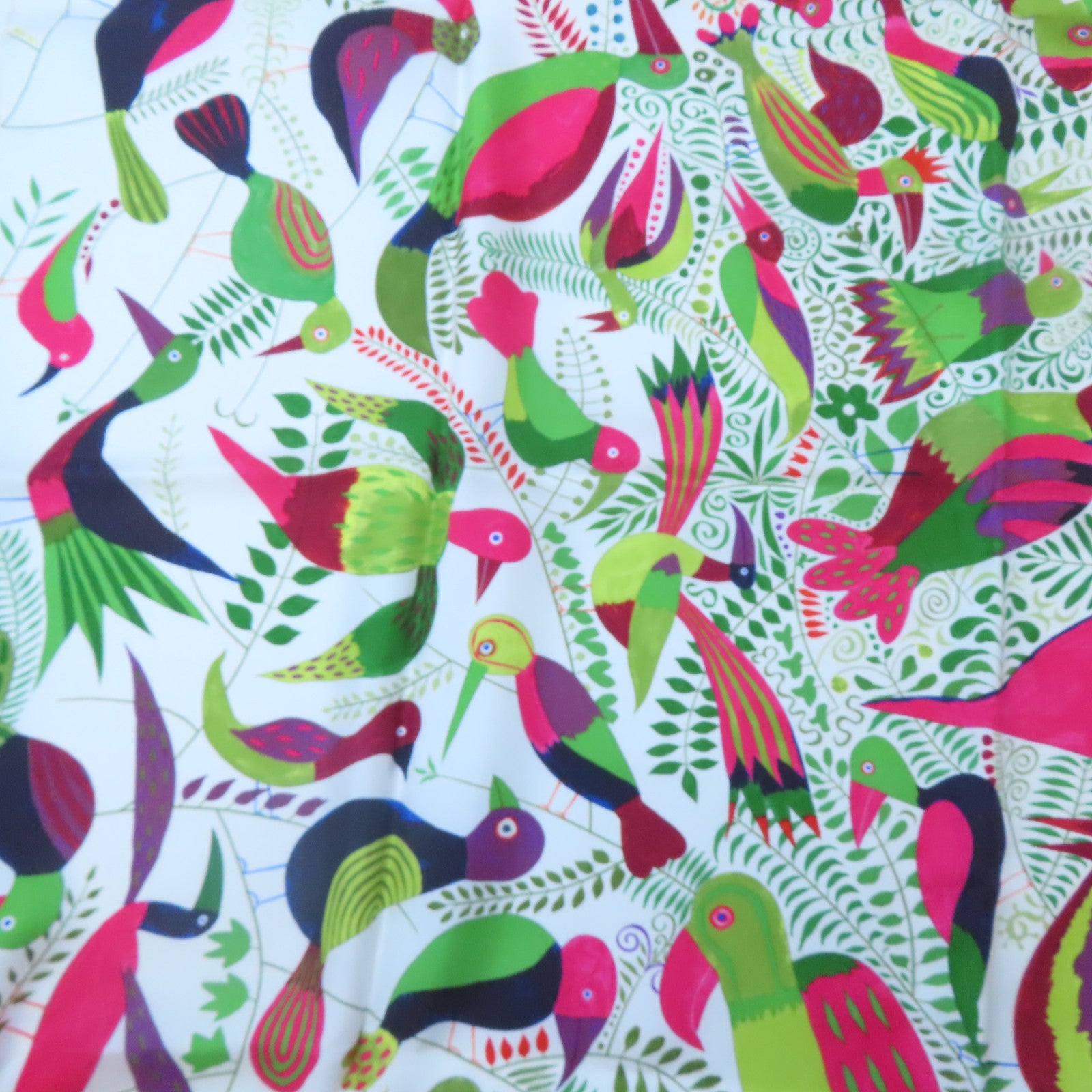 HERMES 絲質Carre 90 Scarf絲巾白色/綠色/桃紅色