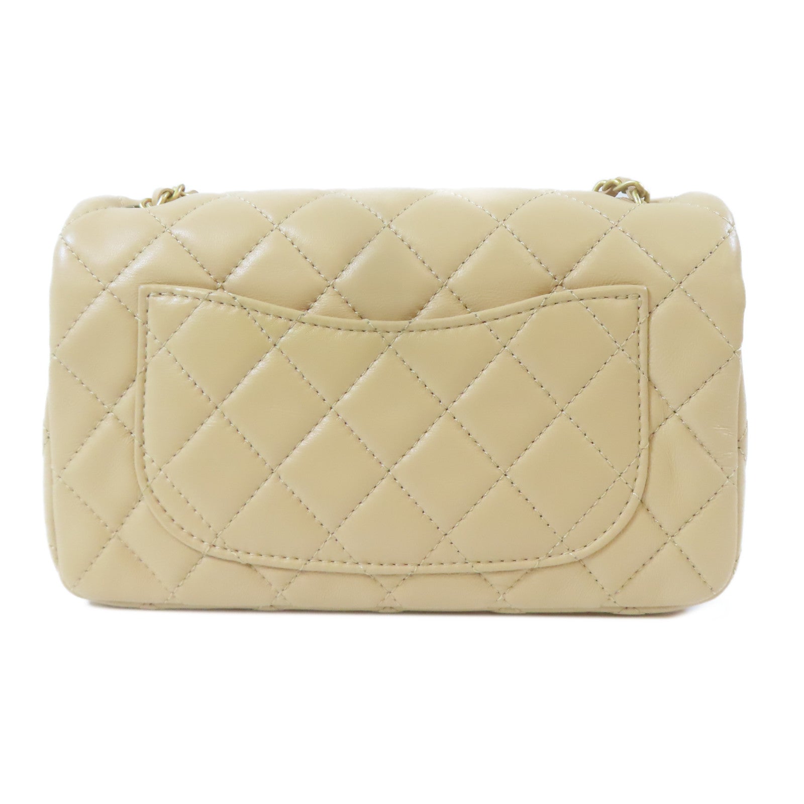 CHANEL 【激減優惠】菱格羊皮皮革Flap Bag金扣鏈帶肩背袋米色