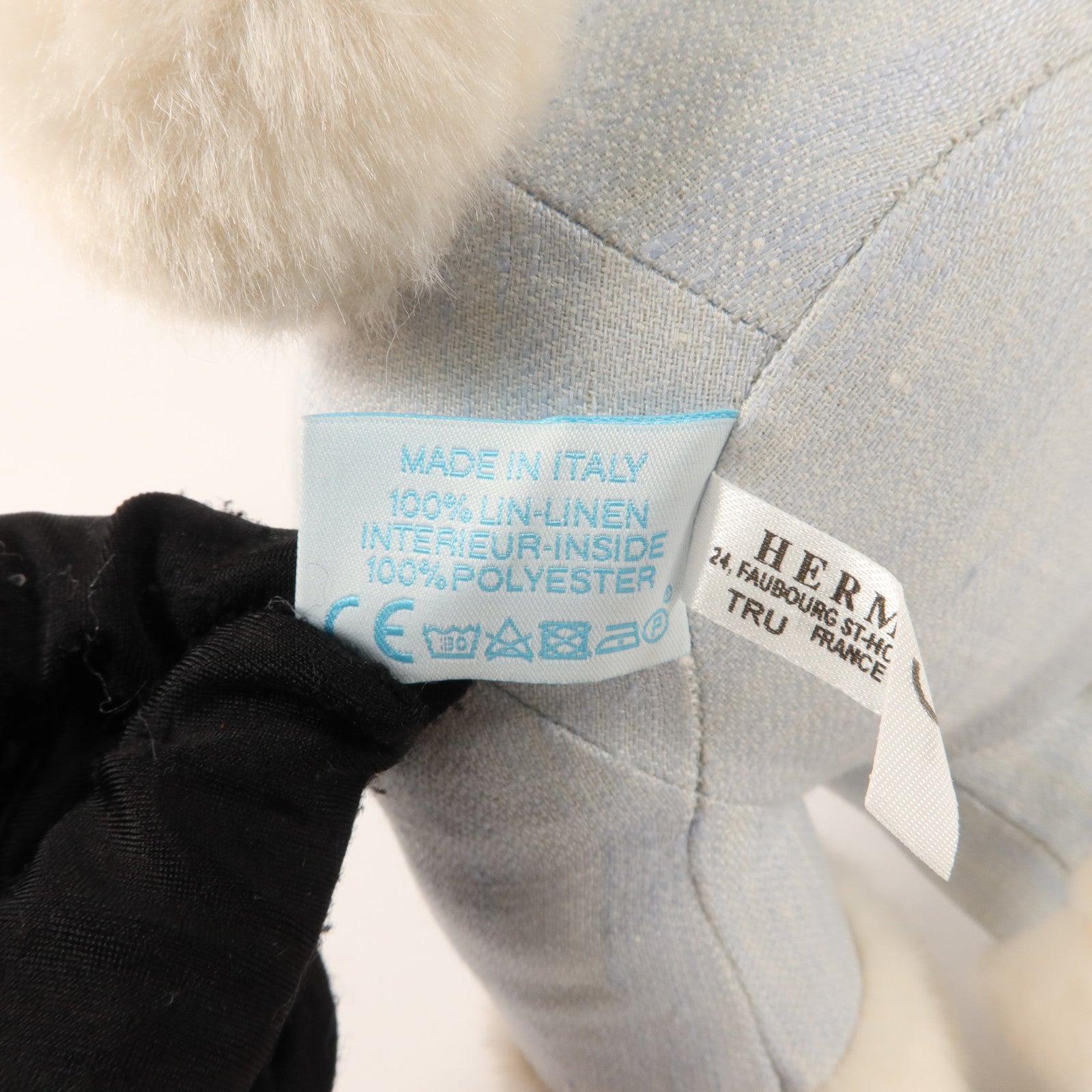 HERMES 亞麻帆布Baby Hermy Plush公仔Bleu Glacier
