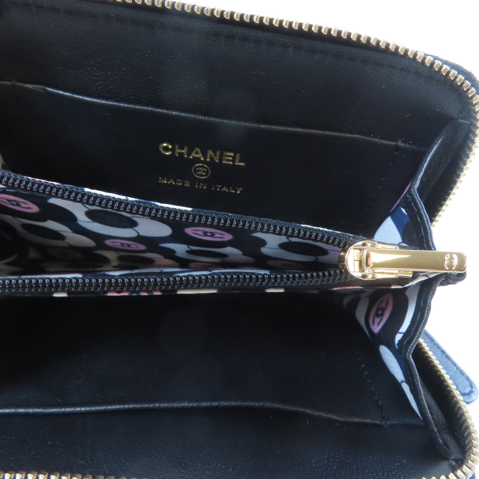CHANEL 菱格羊皮皮革Card Coin Case金扣卡片套黑色