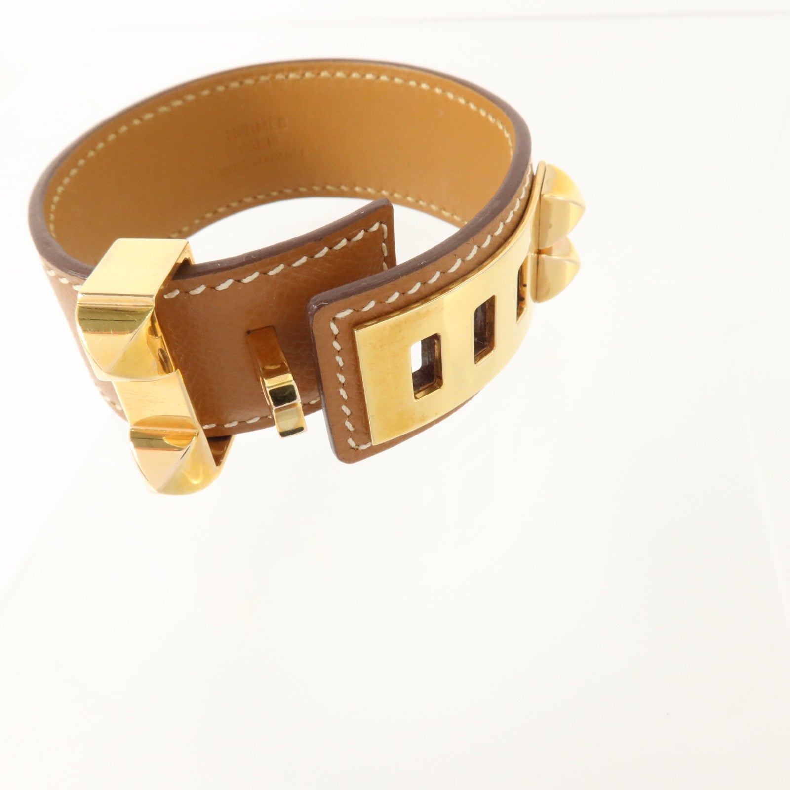HERMES Epsom皮革Collier De Chien 24 Bracelet金扣手鏈Gold