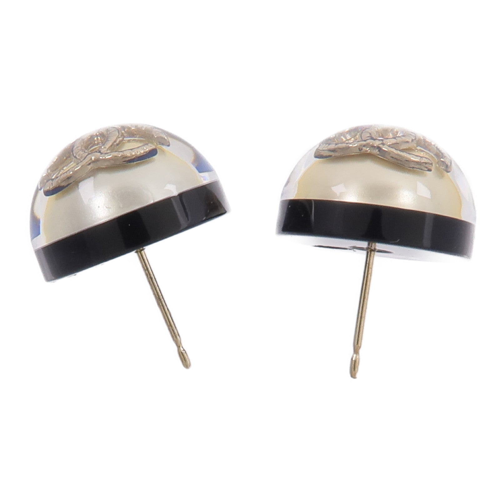 CHANEL 【激減優惠】金屬/樹脂CC Blue Round Button Stud Earrings耳環