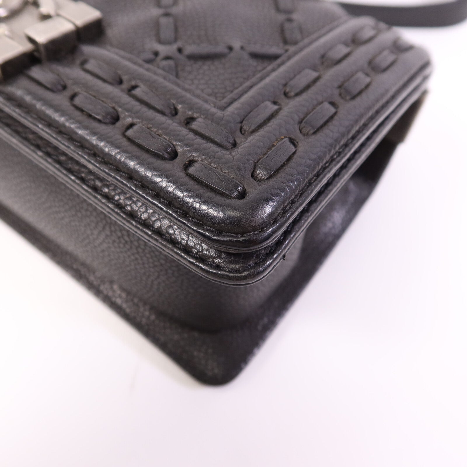 CHANEL 牛皮皮革Le Boy 20銀扣鏈帶肩背袋