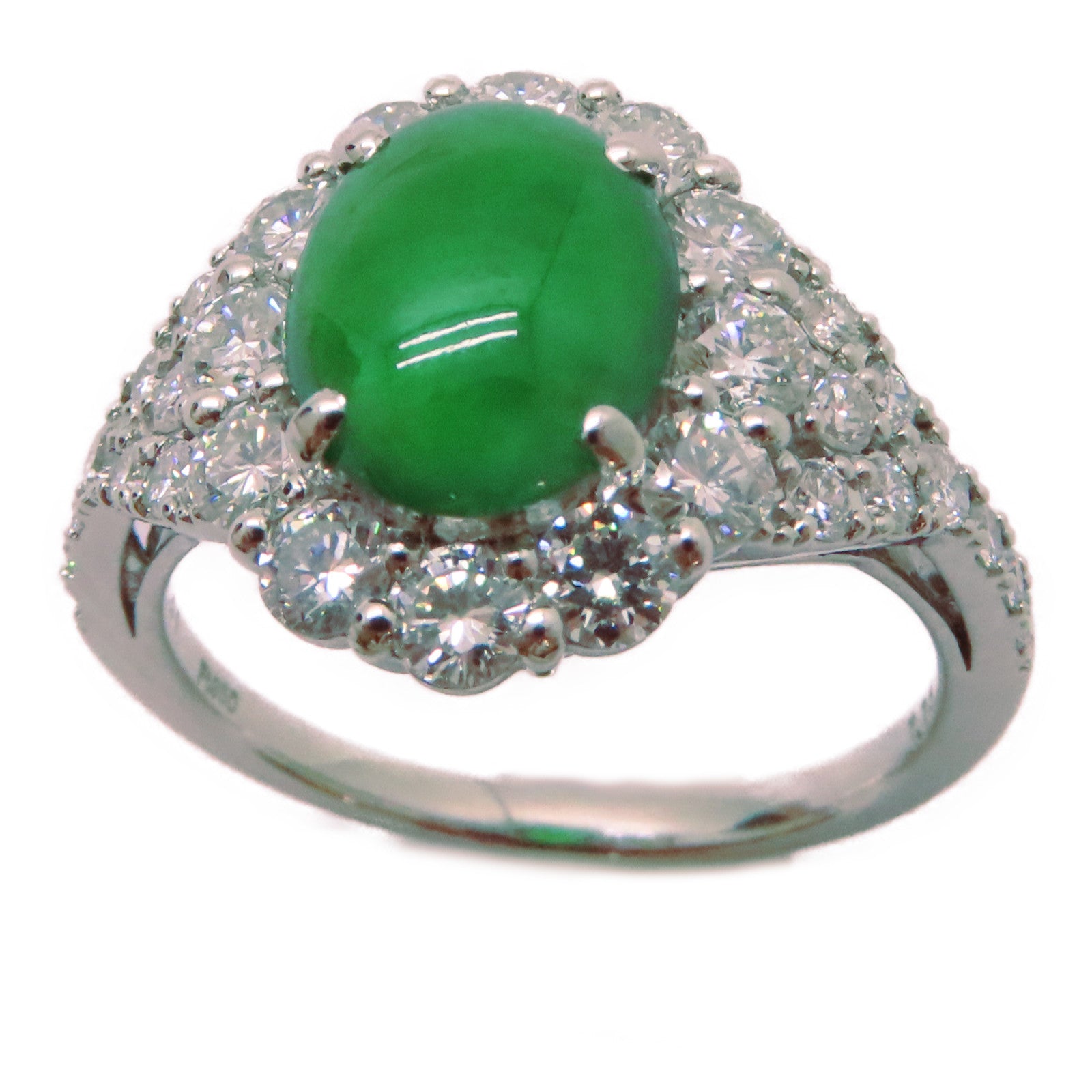JEWELRY PT950鉑金/1.41ct翡翠/1.15ct鑚石Jade Ring戒指US#6.25